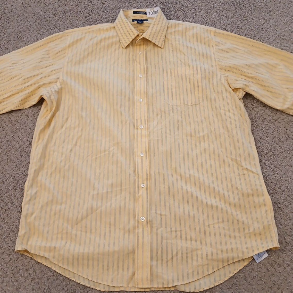 Lands' End Lands' End Shirt Mens 17 Tall Yellow Striped Long Sleeve Button-Up Size US XL / EU 56 / 4 - 4 Thumbnail
