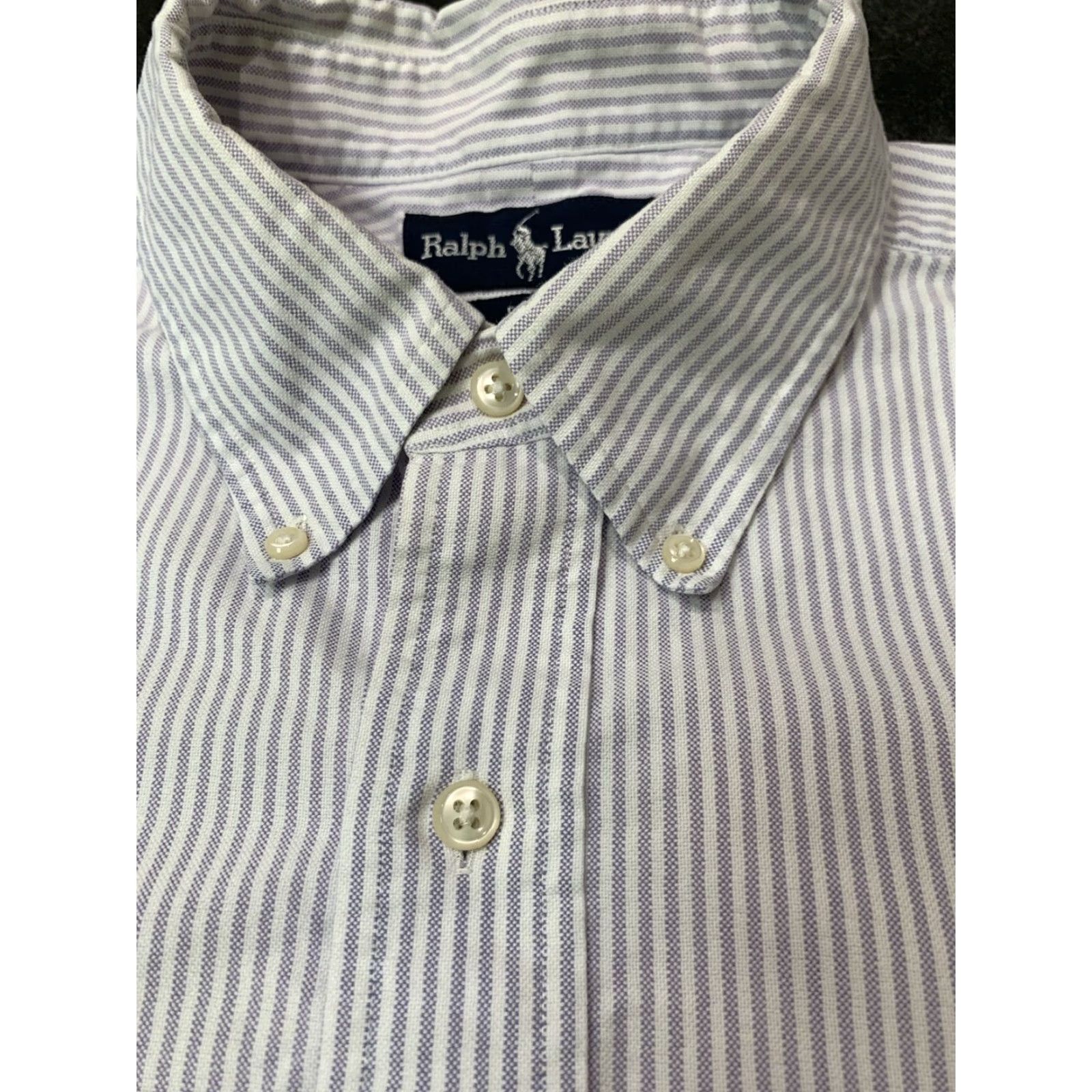 Ralph Lauren Ralph Lauren Men's Striped Cotton Button Down Short Sleeve Shirt Large White Purple Size US L / EU 52-54 / 3 - 3 Thumbnail
