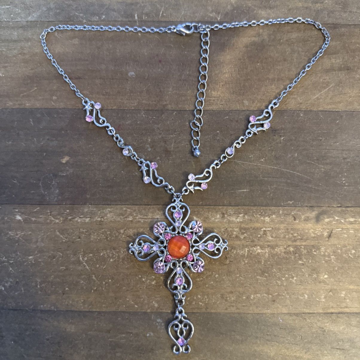 Other Silver tone Victorian gemstone cross necklace Size ONE SIZE - 3 Thumbnail