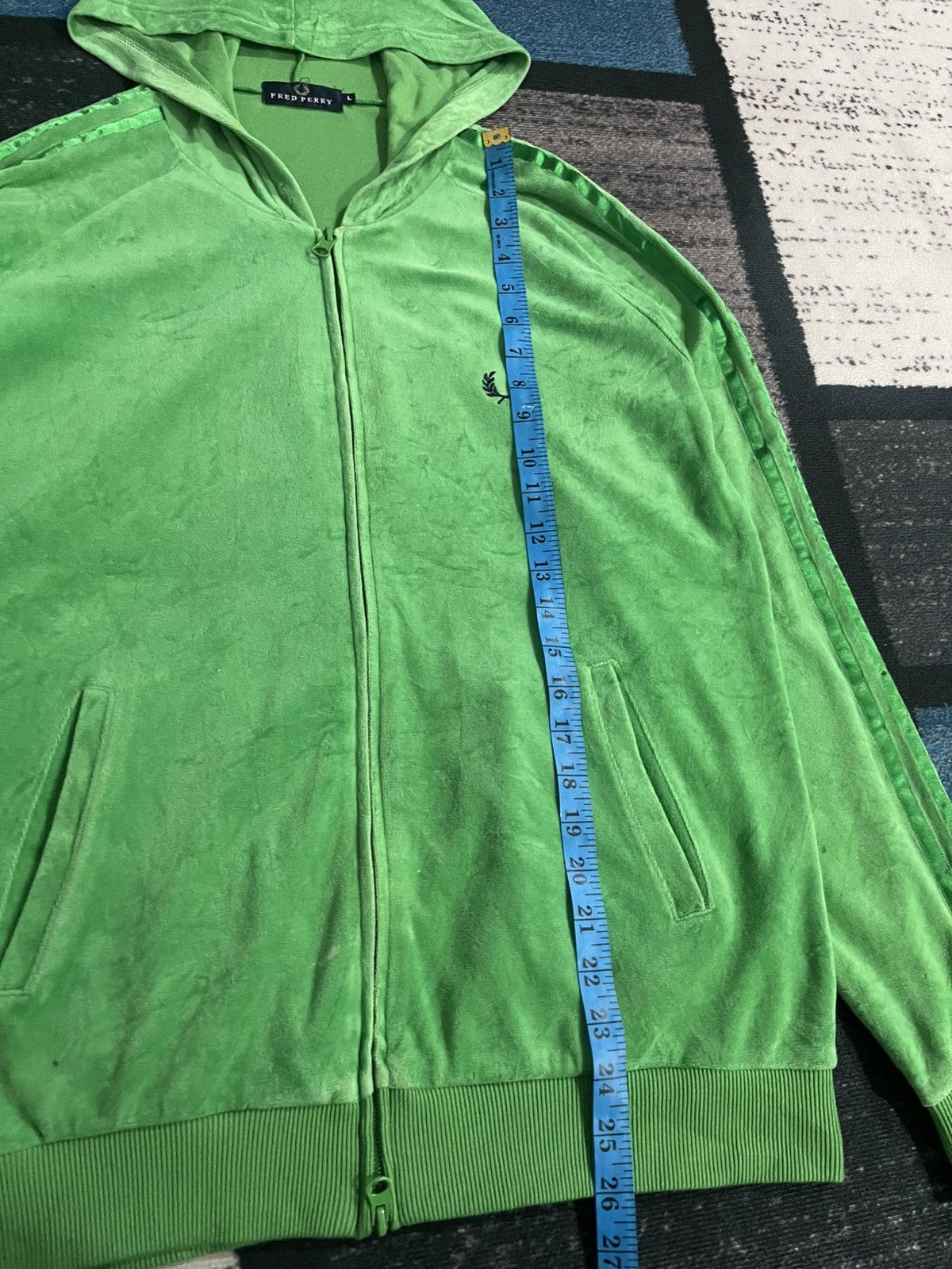 Fred Perry × Vintage Vintage Fred Perry Velvet Green Hoodie Jacket Size US L / EU 52-54 / 3 - 20 Thumbnail