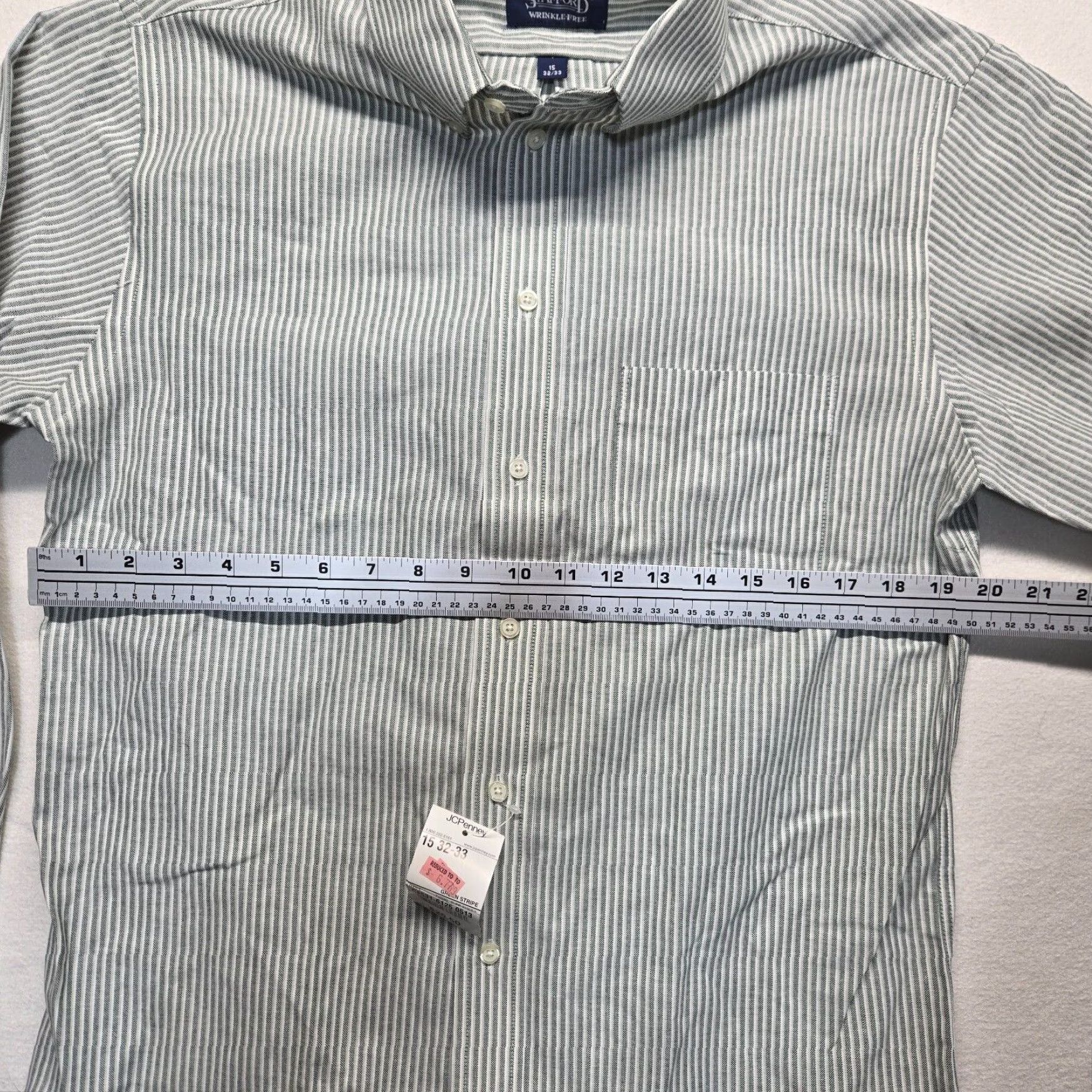Stafford Stafford Button-Down Long Sleeve Shirt Men's Green and White Striped Size 15 Size US M / EU 48-50 / 2 - 4 Thumbnail