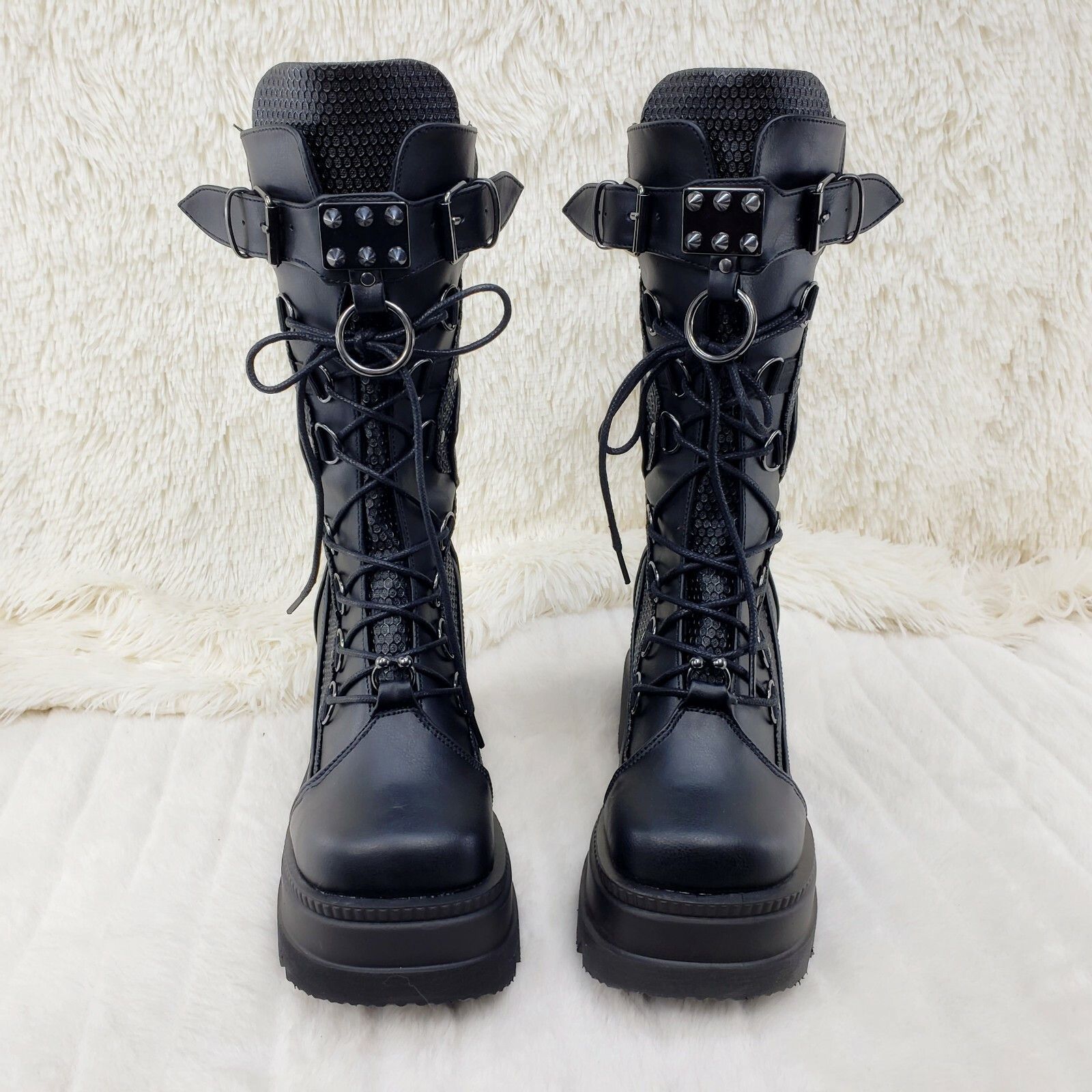Demonia Cult DEMONIA Shaker 70 Black Platform 4.5" Wedge Mid Calf Goth Pu Size US 12 / IT 42 - 7 Thumbnail