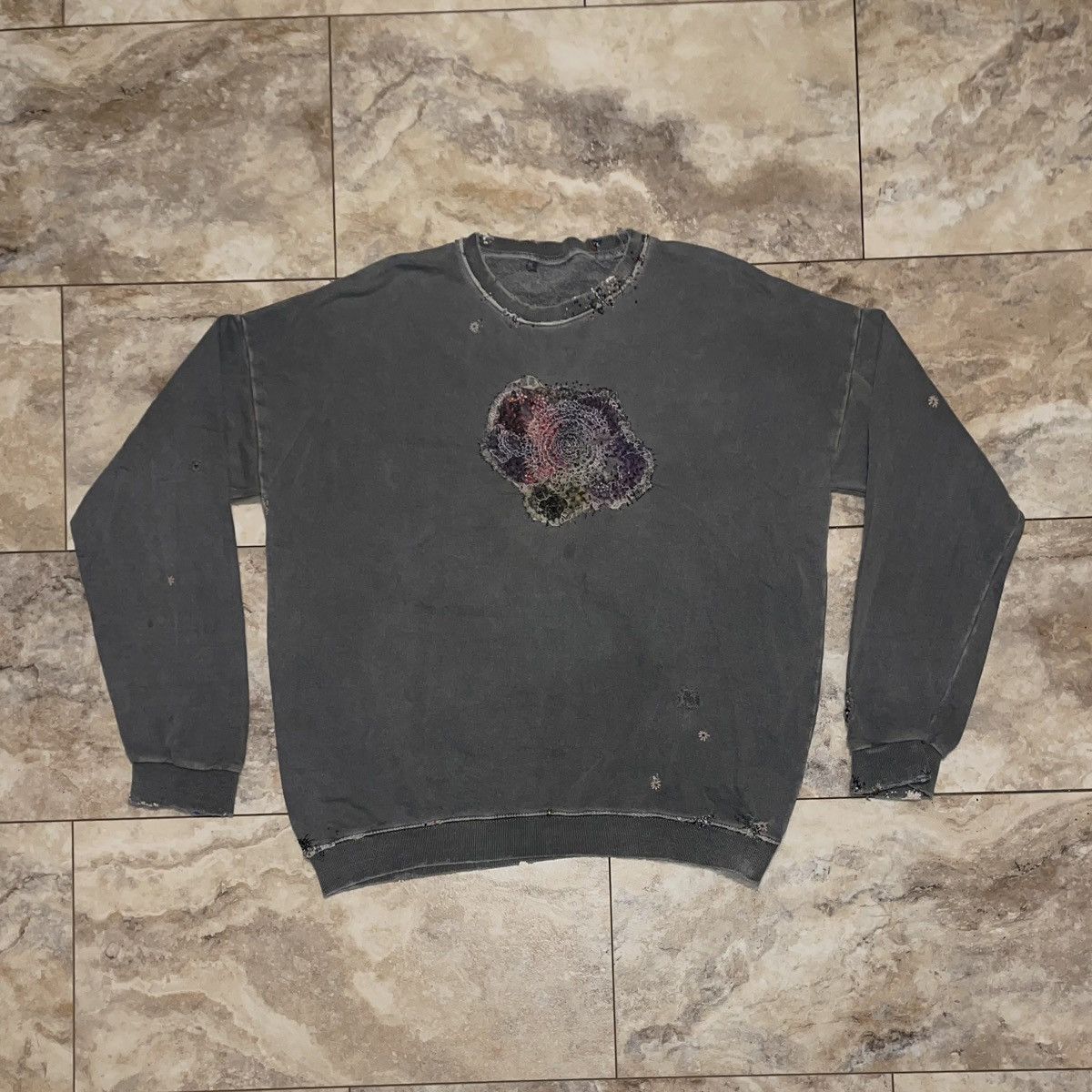 1 of 1 SSN Songsamnoung Boro Grey Sweater - Hand Embroidered