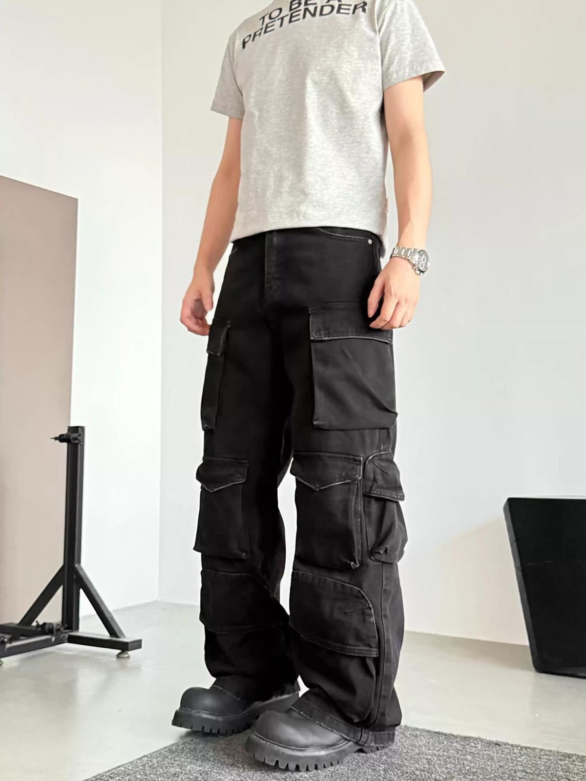 Other Black Cargo Wide Leg Baggy Jeans Size US 32 / EU 48 - 5 Thumbnail