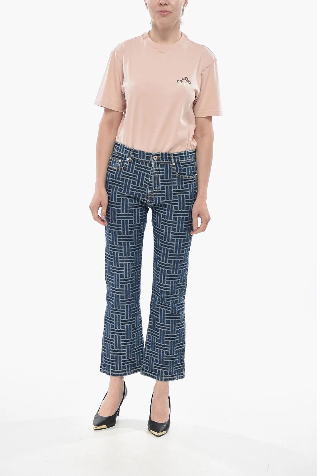 Kenzo og1mm0426 Cropped-Fit Cotton Jacquard Jeans in Blue Size 25" / US 0 / IT 36 - 4 Thumbnail