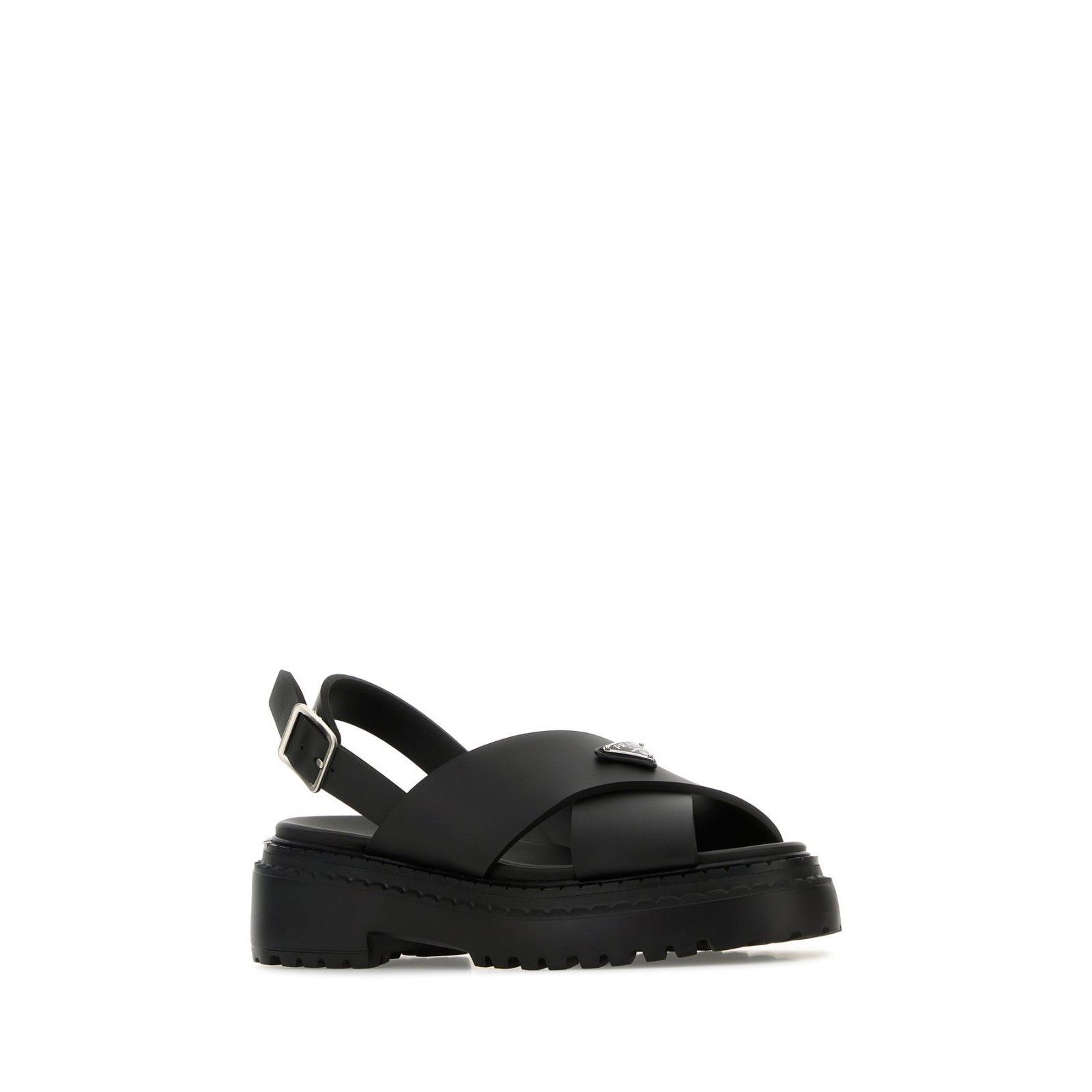 Prada PRADA Triangle Black Leather Sandals New & Authentic (Women' Size US 10 / IT 40 - 2 Thumbnail