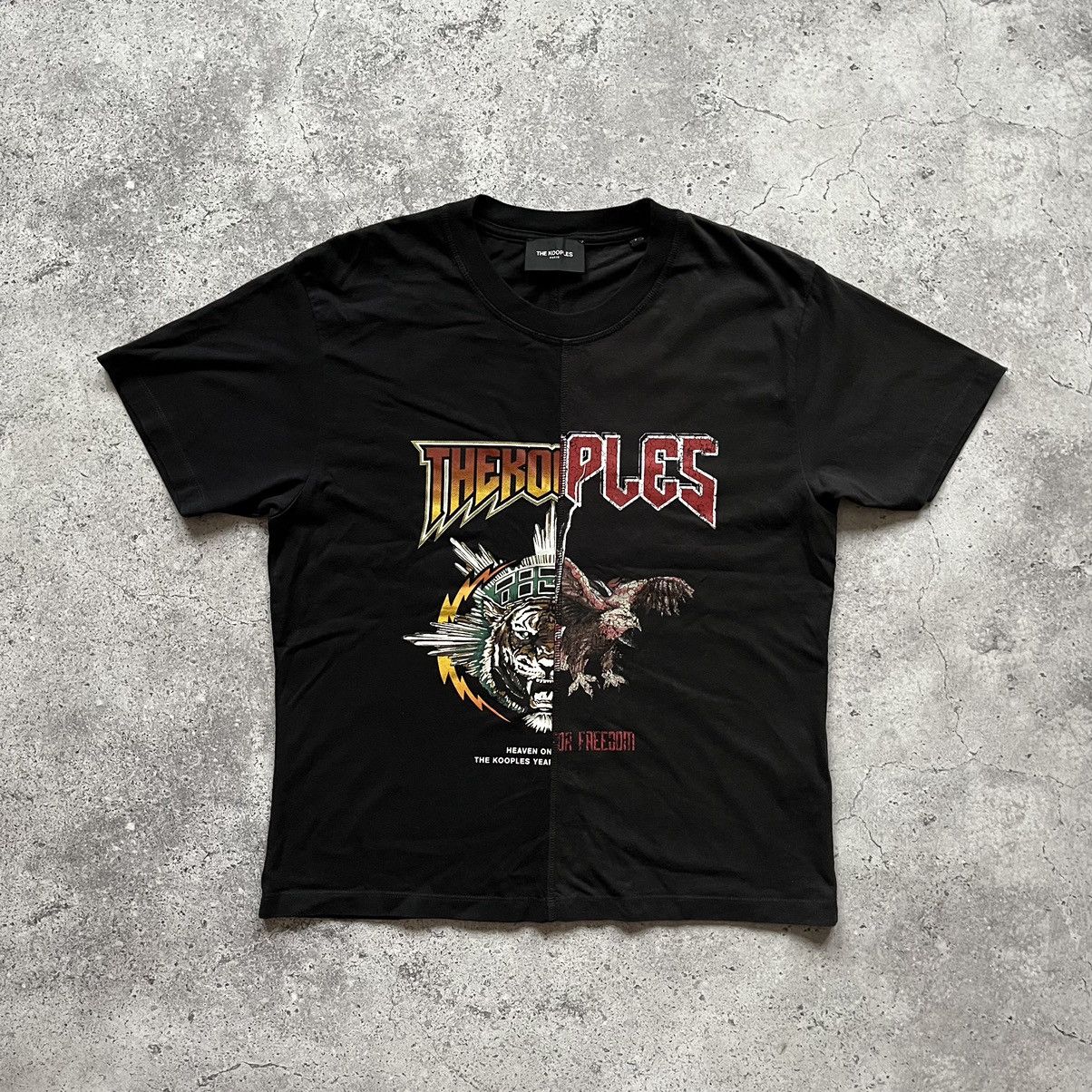 Designer × The Kooples The Kooples Patchwork Logo Print Faded Black T Shirt M size Size M / US 6-8 / IT 42-44 - 1 Thumbnail