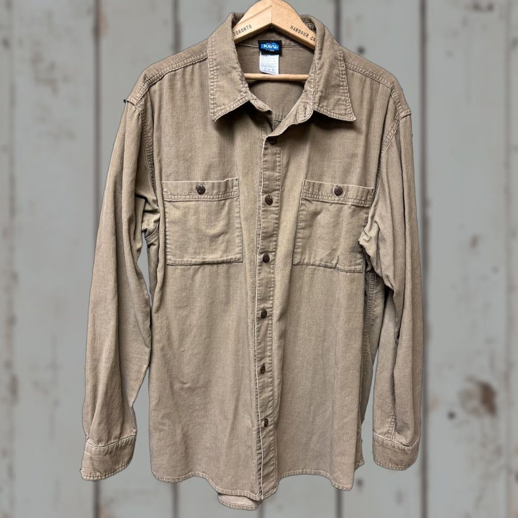 KAVU KAVU Mens Corduroy Button-Up Shirt XL Long Sleeve Tan Brown Casual Surf Skate Classic Size US XL / EU 56 / 4 - 1 Thumbnail