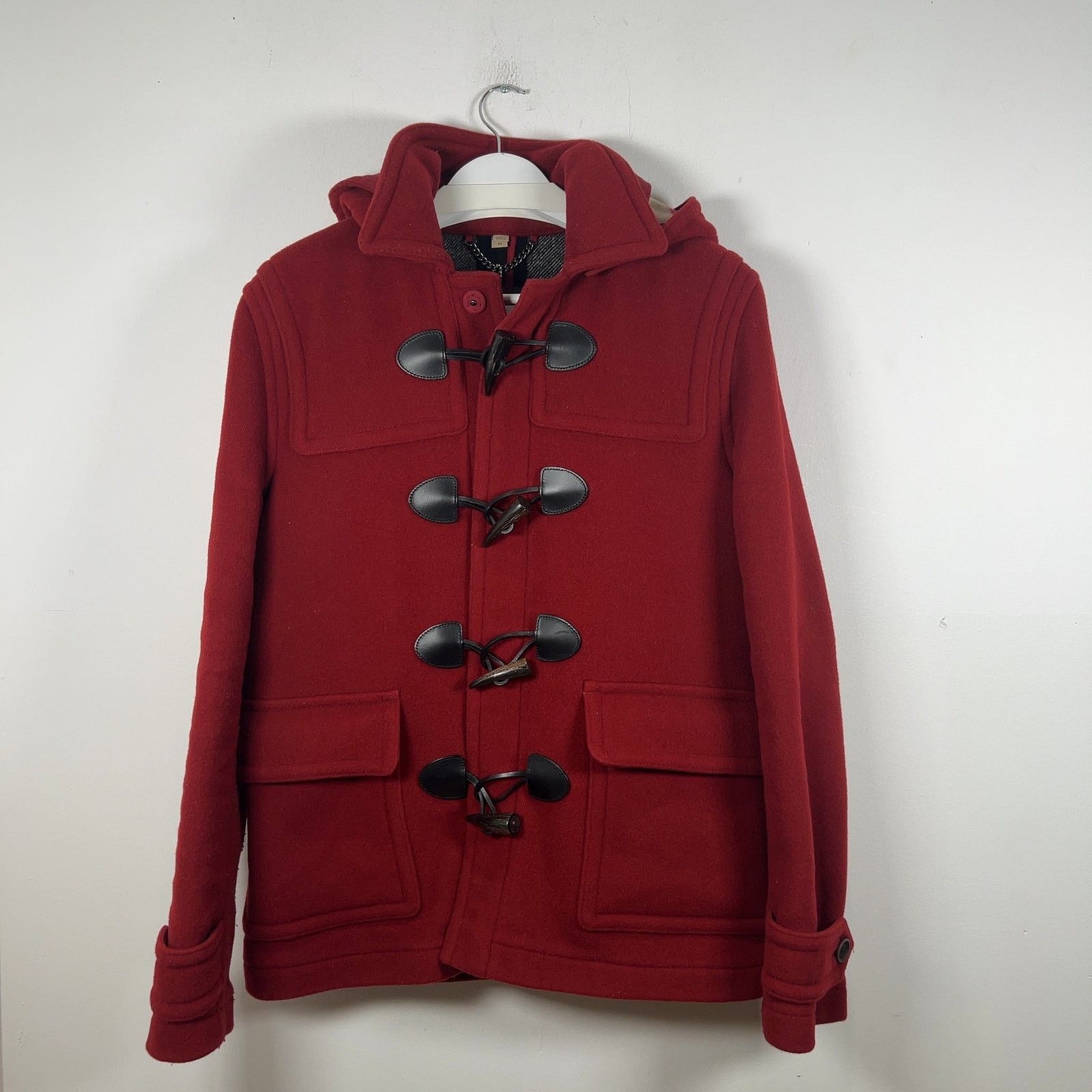 Burberry Burberry Red Wool Hooded Peacoat Size US M / EU 48-50 / 2 - 1 Thumbnail