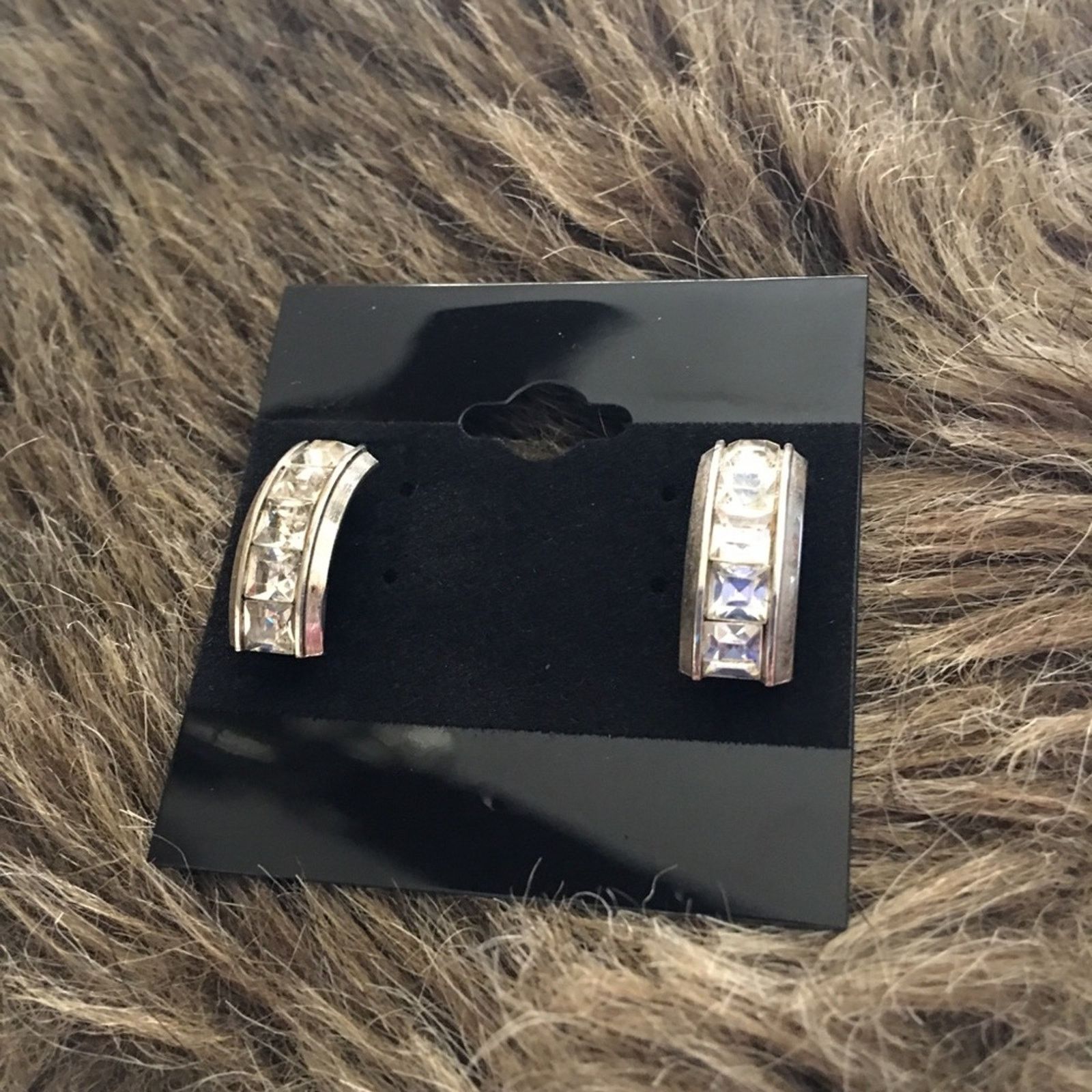 Vintage Vintage silver tone square rhinestone half hoops Size ONE SIZE - 2 Thumbnail