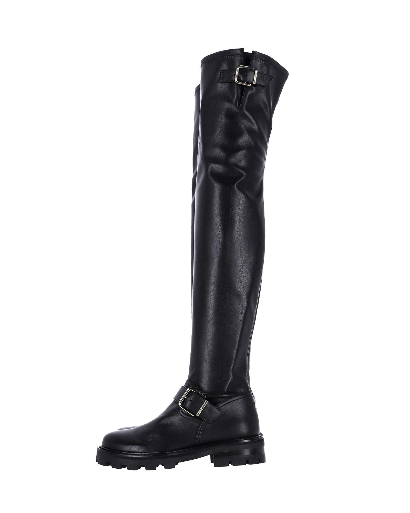 image of Jimmy Choo Black Leather Over-The-Knee Buckle Boots, Women's (Size 6)