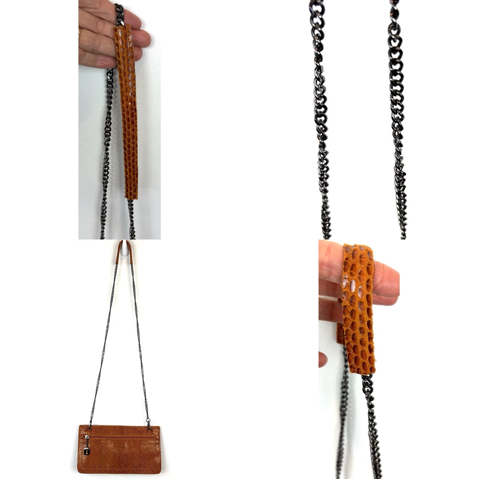 Vintage Sorial Crossbody Bag Purse Leather Snake Print Orange Envelope Chain Handle Shoulder Bag Women Large Size ONE SIZE - 8 Thumbnail