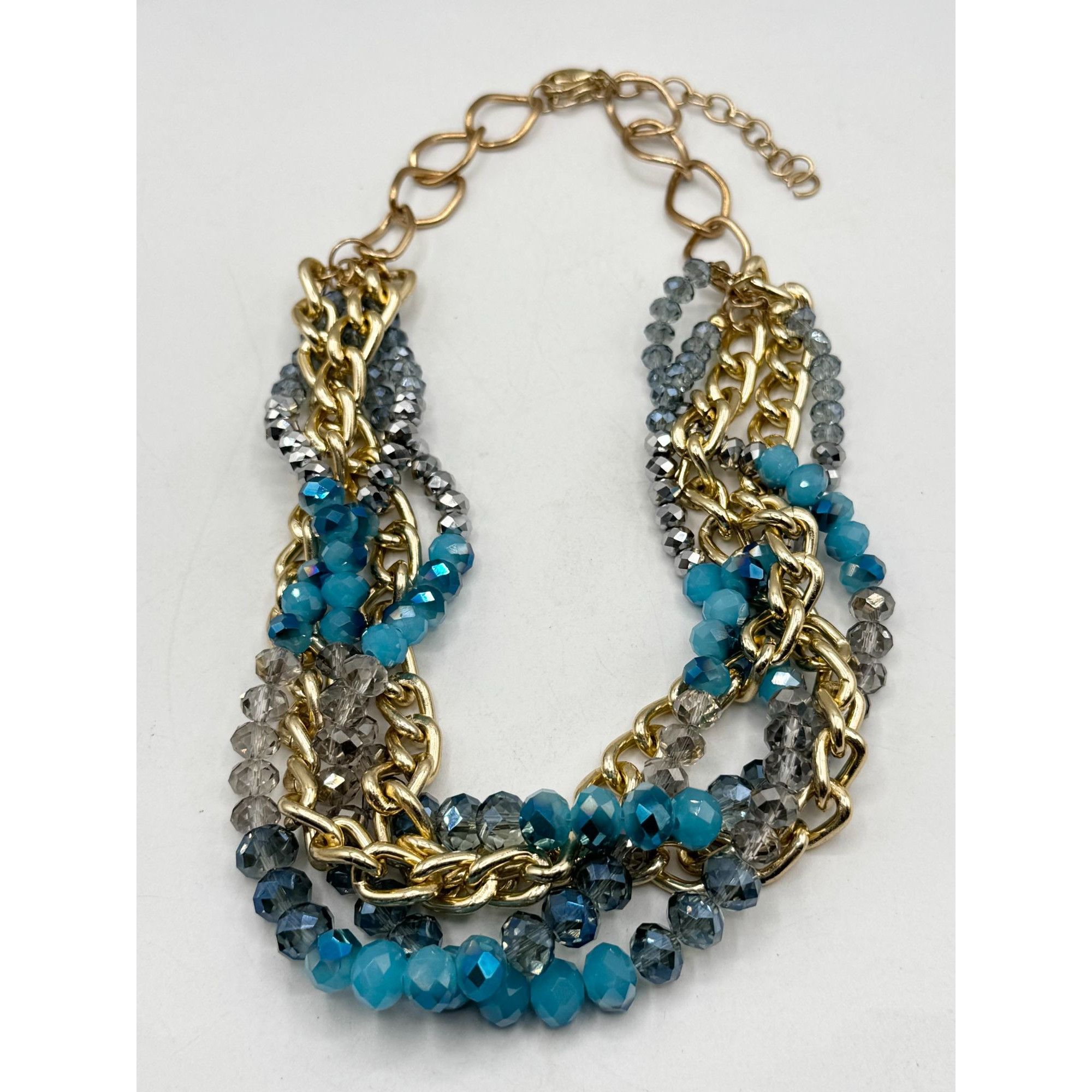 Vintage Blue crystal gold chain multi strand necklace Size ONE SIZE - 2 Thumbnail