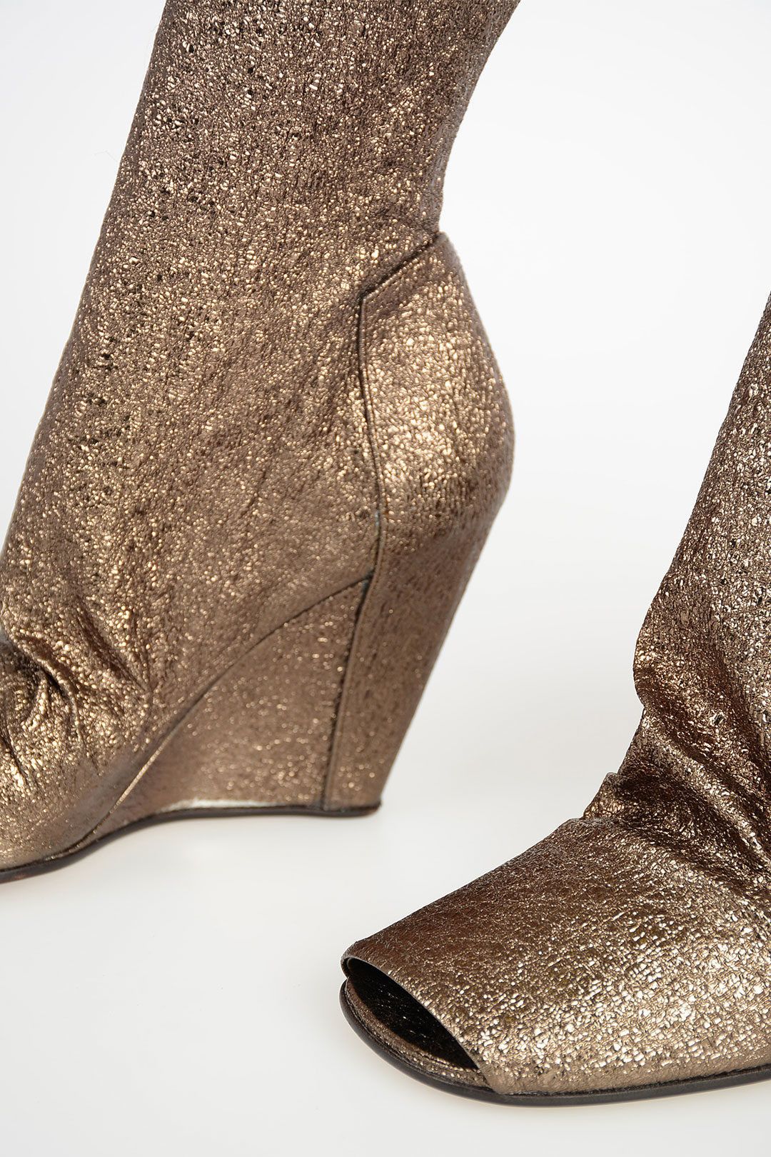 Rick Owens og1mm0724 Glittered Sock Wedge Ankle Boots in Gold Size US 7 / IT 37 - 4 Thumbnail