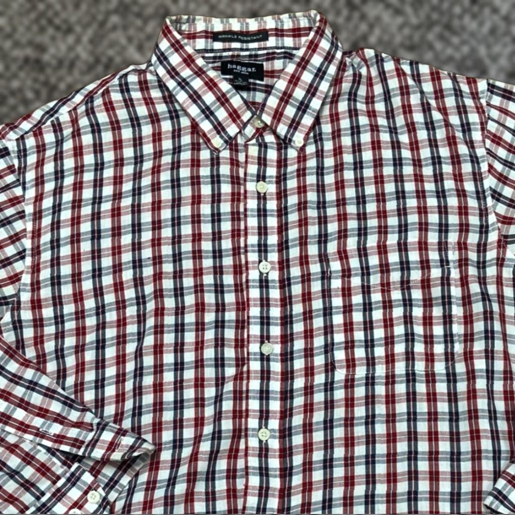 Haggar Haggar Shirt Mens XL 17-17.5 Red White Black Plaid Button Down Wrinkle Resistant Size US XL / EU 56 / 4 - 1 Thumbnail