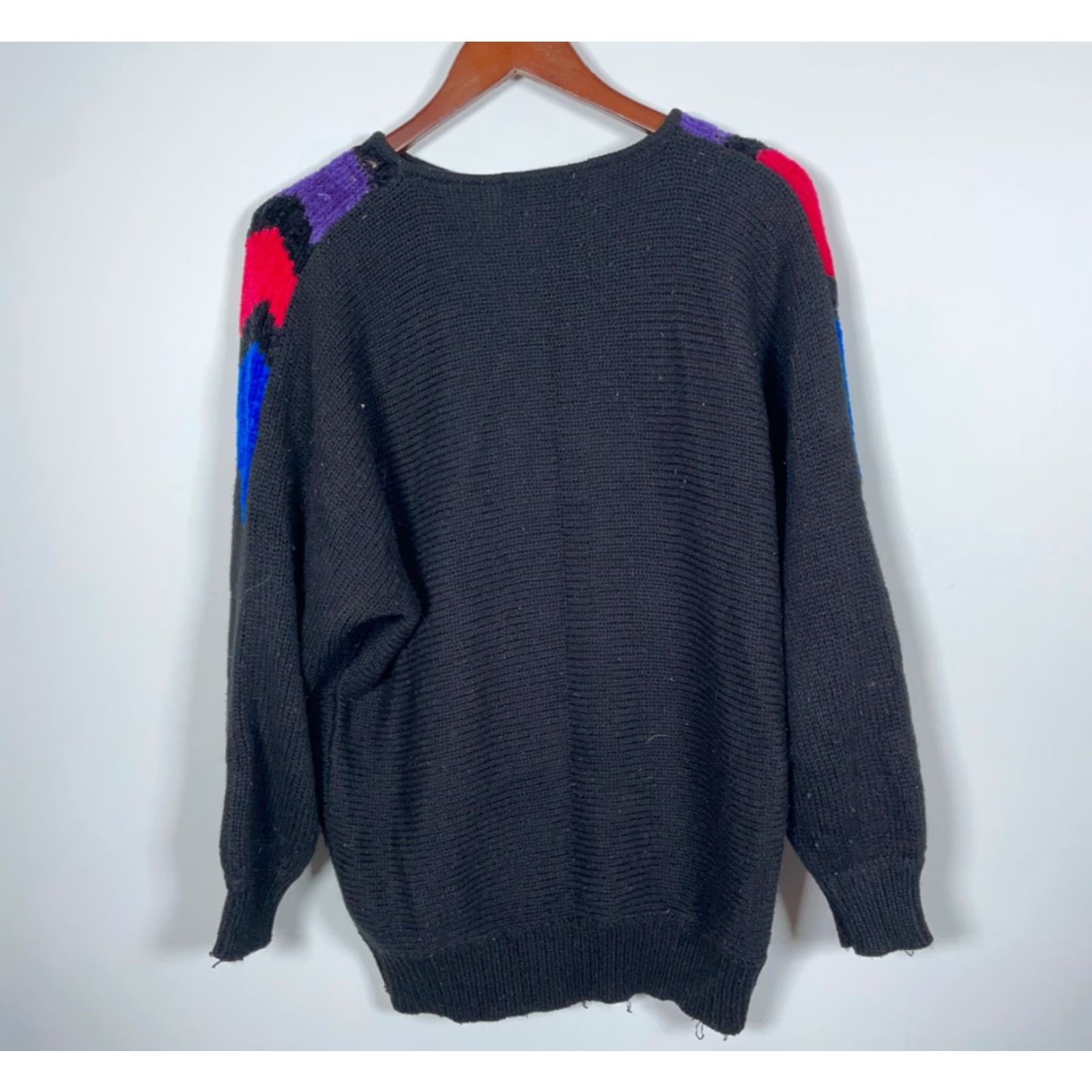 Vintage VINTAGE Sweater Geometric Stained Glass Window Knit Black Lightweight Women Large Crew Neck 80s 90s Pullover Womens Size L / US 10 / IT 46 - 2 Thumbnail