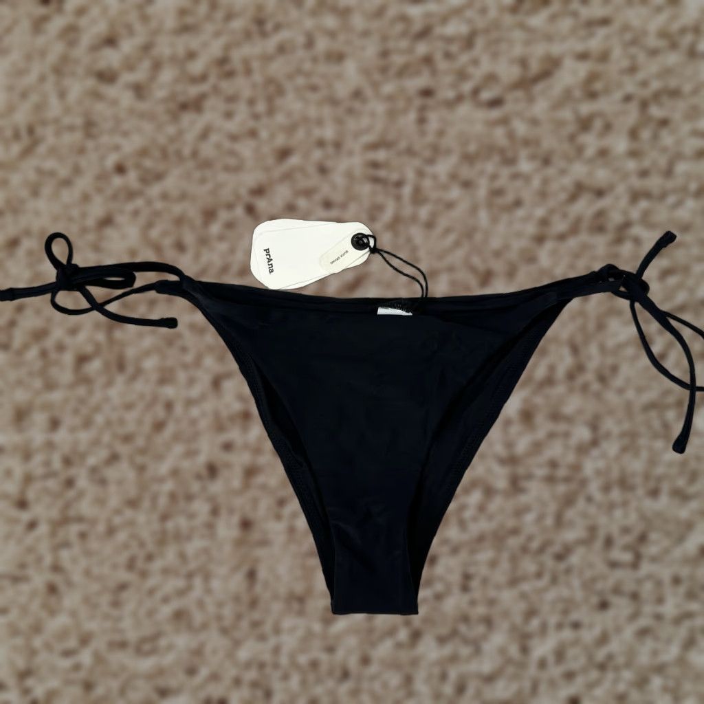 Prana VINTAGE prAna Swim Bottom Women's Small Black Cheeky Low Rise Side Tie Beach 90s NWT Size 28" / US 6 / IT 42 - 1 Thumbnail