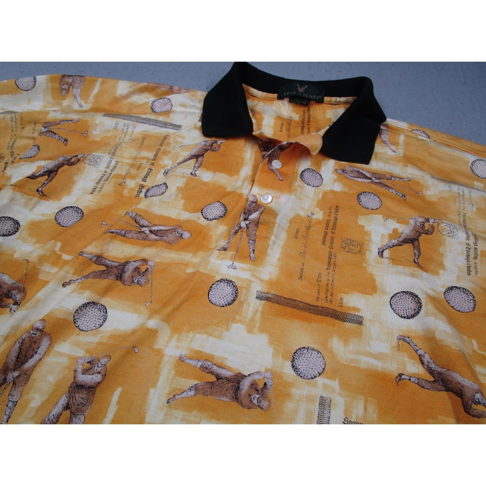 Lyle & Scott VINTAGE Lyle & Scott Polo Shirt Mens XL Yellow Golf All Over Print Made USA 90s Size US XL / EU 56 / 4 - 2 Thumbnail