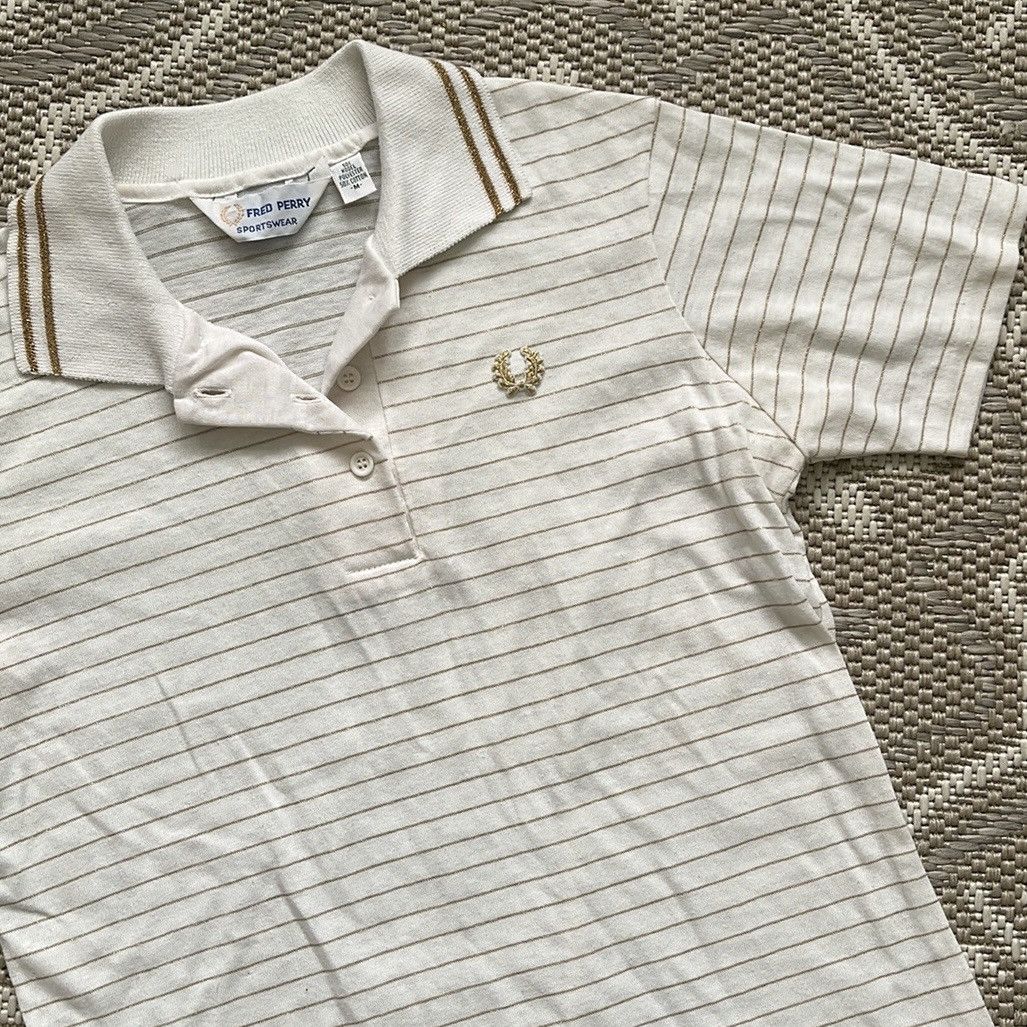 Fred Perry VTG Fred Perry Metallic Gold Stripe Polo Shirt Size M / US 6-8 / IT 42-44 - 2 Thumbnail