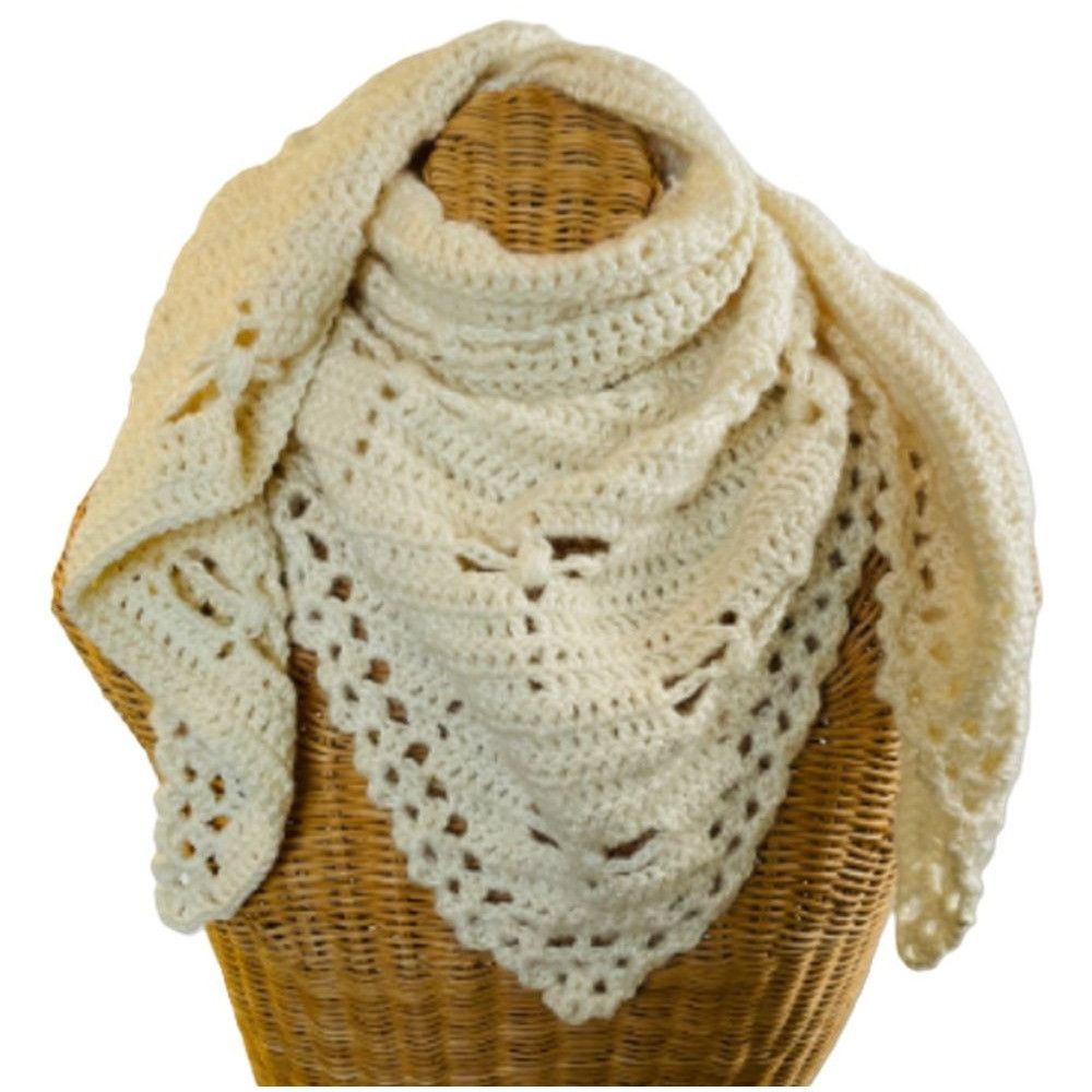 Handmade Crochet Shawl Cowl Wrap Dragonfly Cut Outs Off White 67" x 3 Size ONE SIZE - 2 Thumbnail