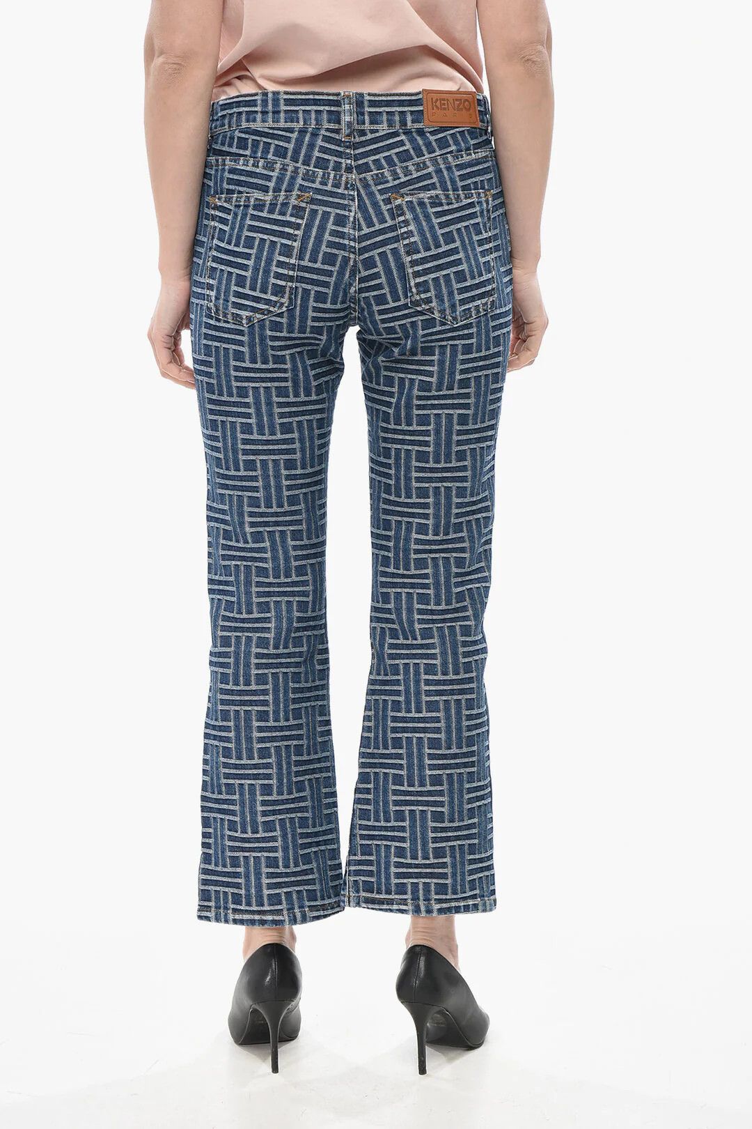 Kenzo og1mm0426 Cropped-Fit Cotton Jacquard Jeans in Blue Size 27" / US 4 / IT 40 - 2 Thumbnail