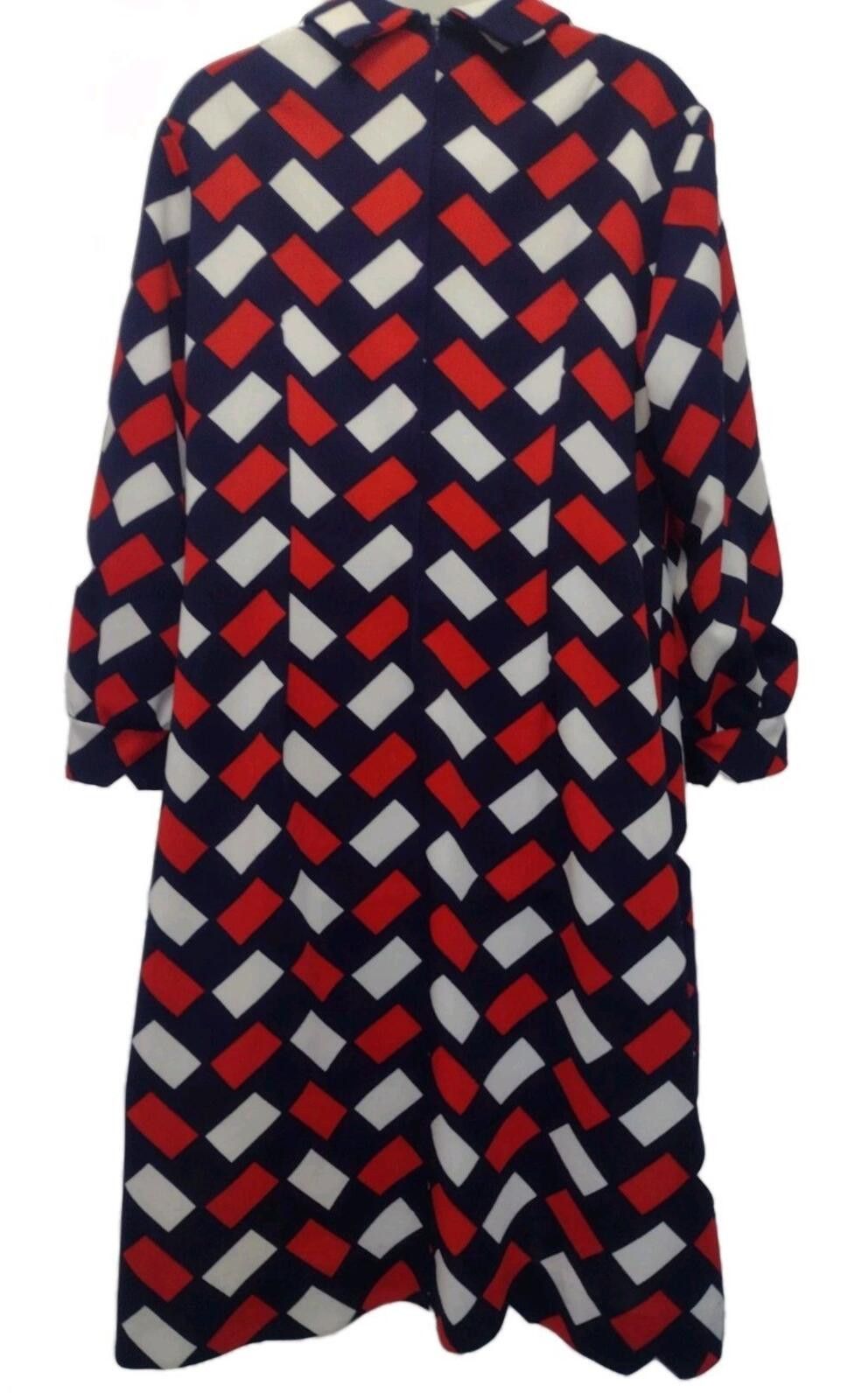 Handmade VTG 70s Gracie Square Geo Print Polyester Dress XL Tie Neck Size XL / US 12-14 / IT 48-50 - 3 Thumbnail