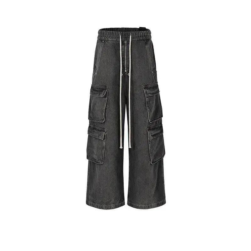 Japanese Brand Hombre Drawstring Elastic Baggy Cargo Jeans y2k Size US 34 / EU 50 - 5 Thumbnail