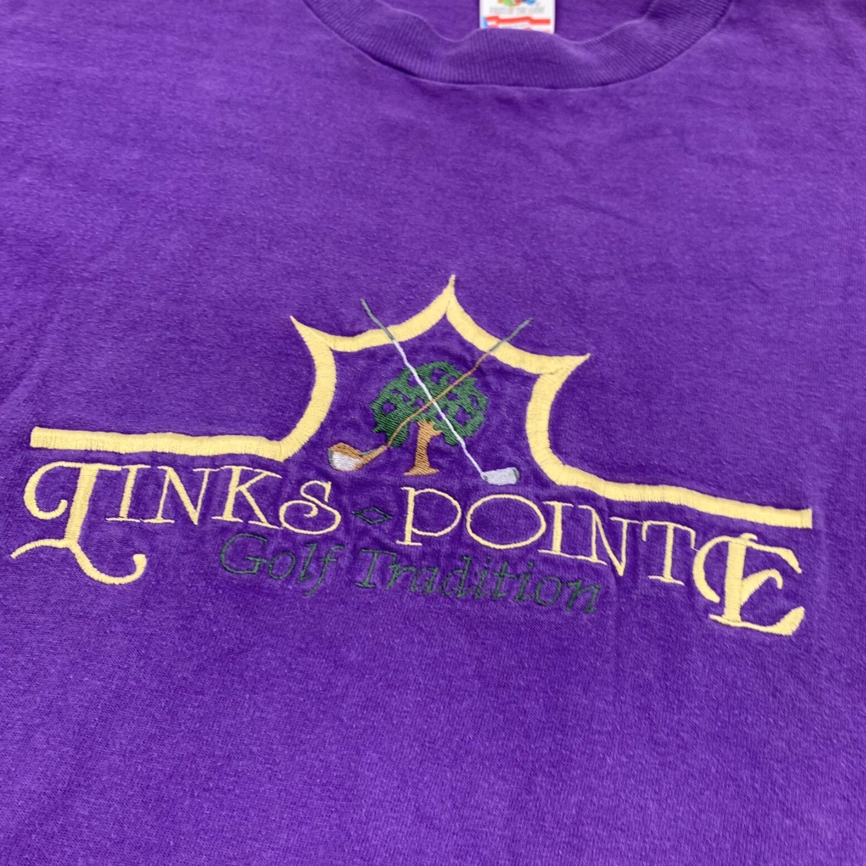 Fruit Of The Loom VINTAGE Fruit of the Loom T-Shirt Mens Short Sleeve Crew Neck Purple Golf 90s USA Embroidered Medium Point Pointe Links Tradition Sports Size US M / EU 48-50 / 2 - 2 Thumbnail