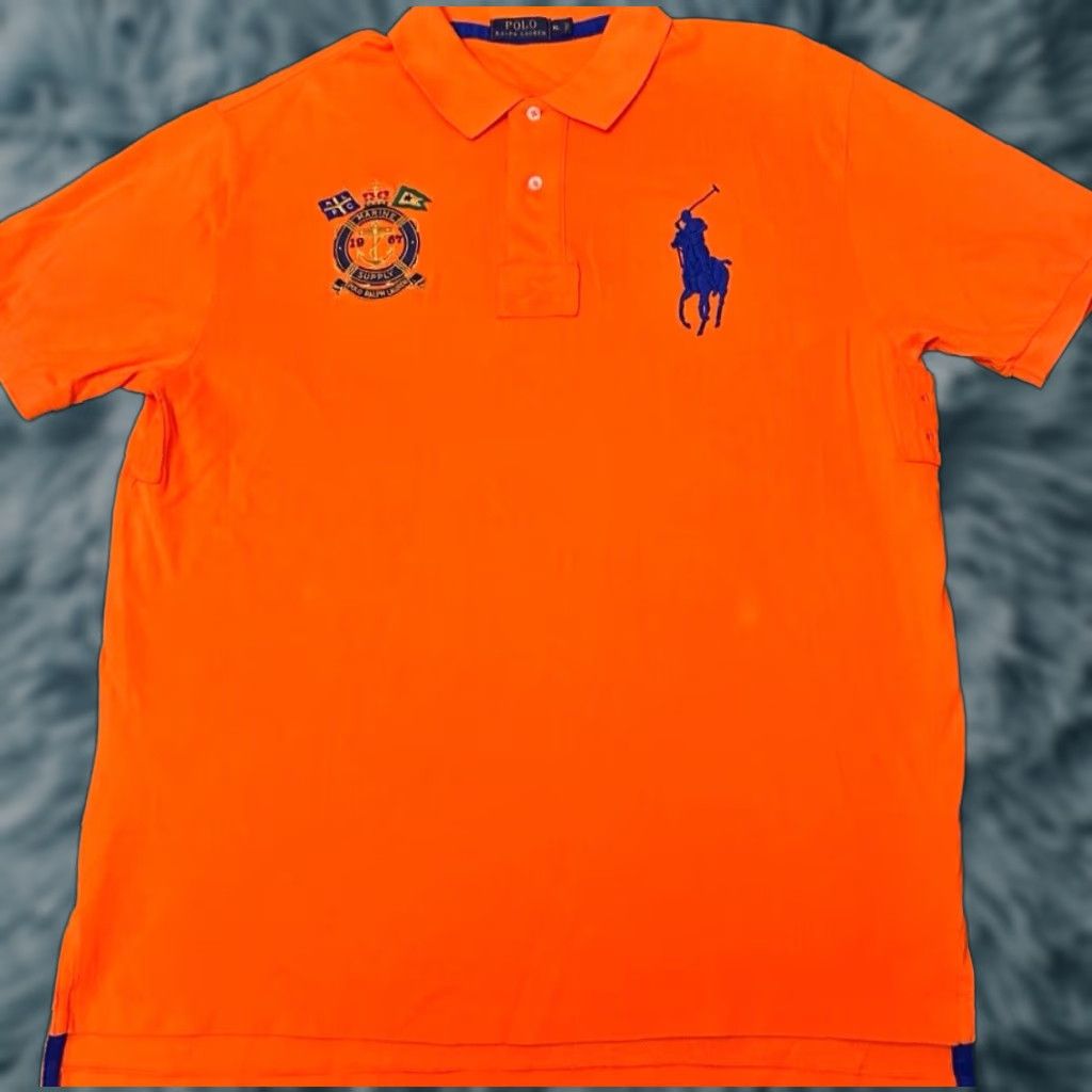 Polo Ralph Lauren VINTAGE Polo Ralph Lauren Big Pony Marine Supply Sailing Crest Collared Polo Shirt XL Size Orange Men’s Polo shirt Size US XL / EU 56 / 4 - 1 Thumbnail