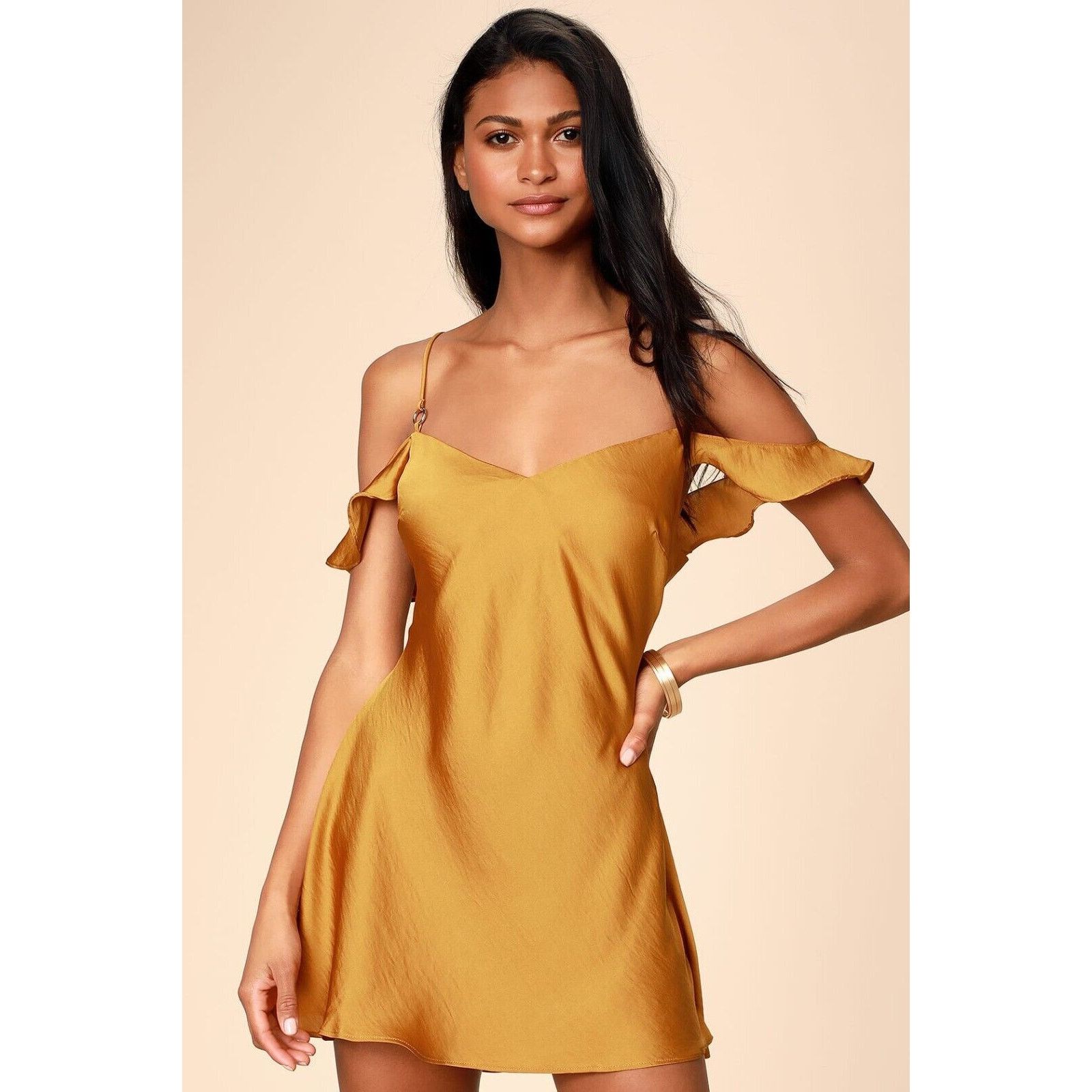 Free People Free People What I Want Golden Satin Slip Dress SZ S Size S / US 4 / IT 40 - 2 Thumbnail