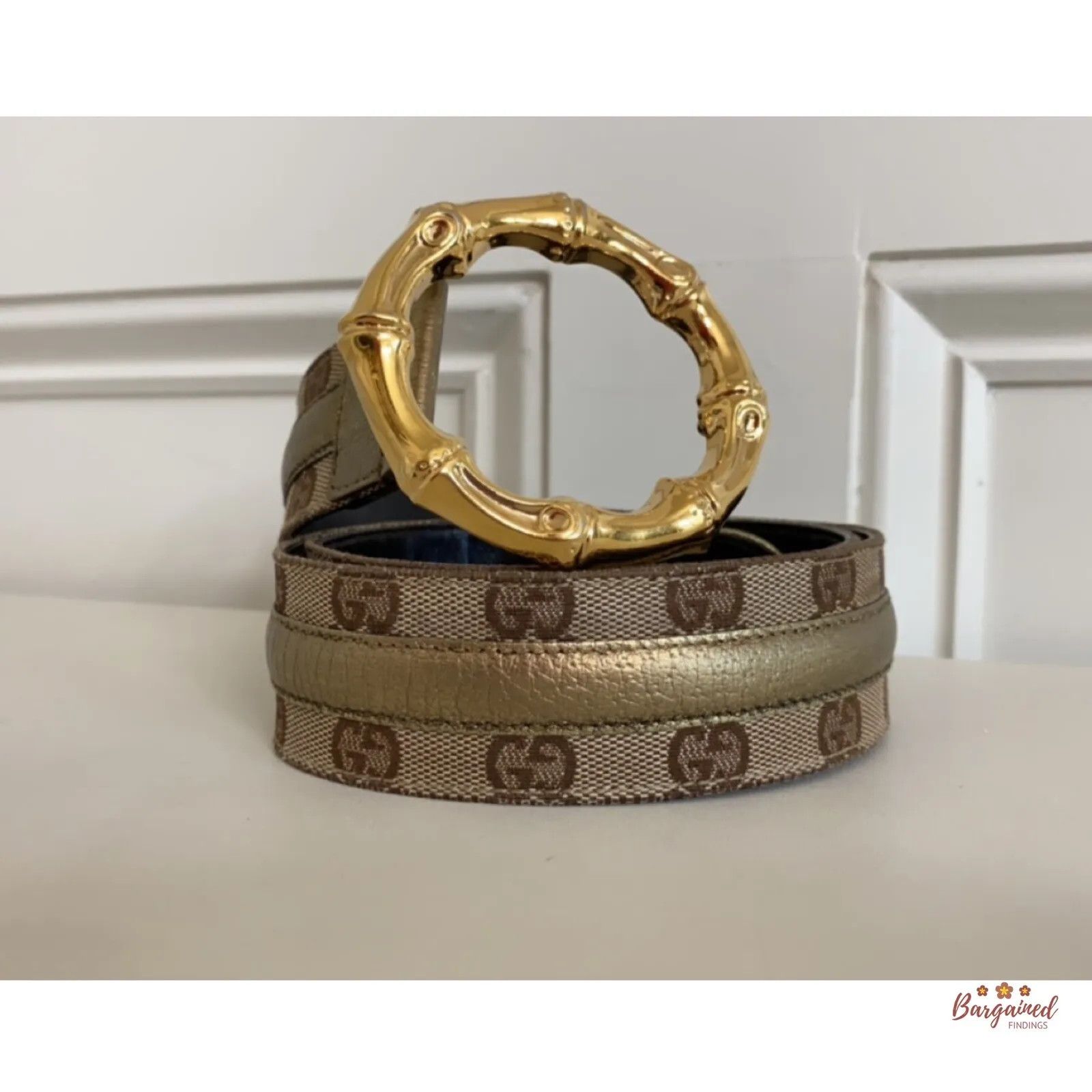 Gucci Gucci Monogram Canvas Metallic Leather Bamboo Buckle Belt Size 30 - 1 Thumbnail