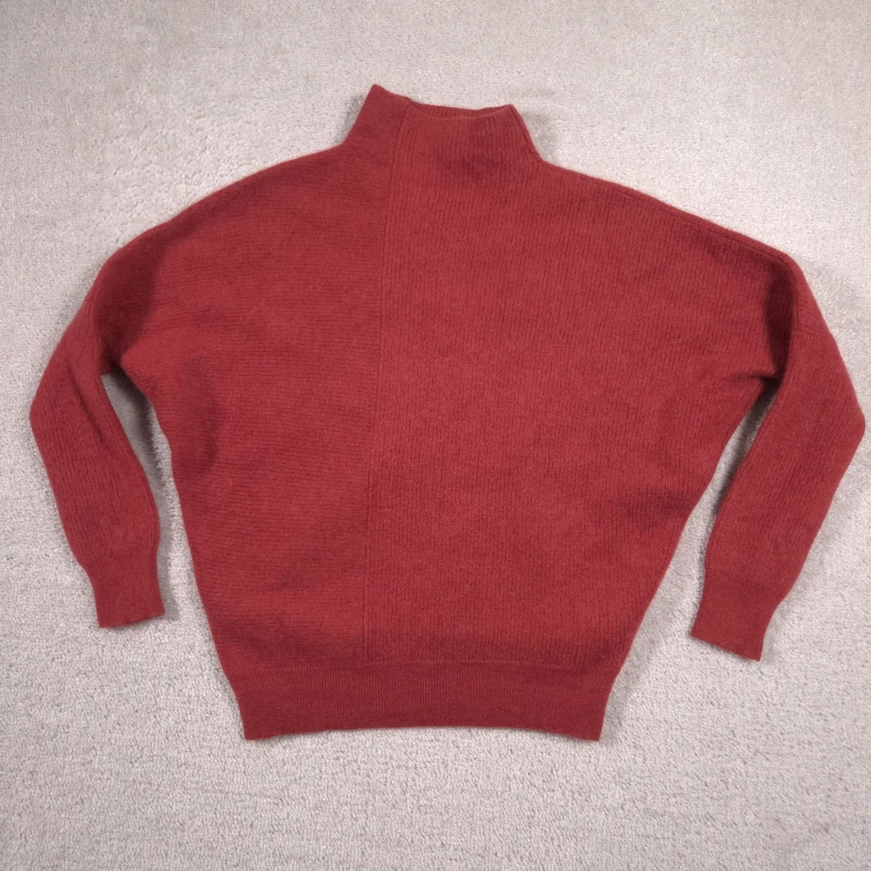 Saks Fifth Avenue Saks Fifth Avenue Sweater Womens XS Red Cashmere Mock Neck Dolman Knit Pullover Size XS / US 0-2 / IT 36-38 - 2 Thumbnail