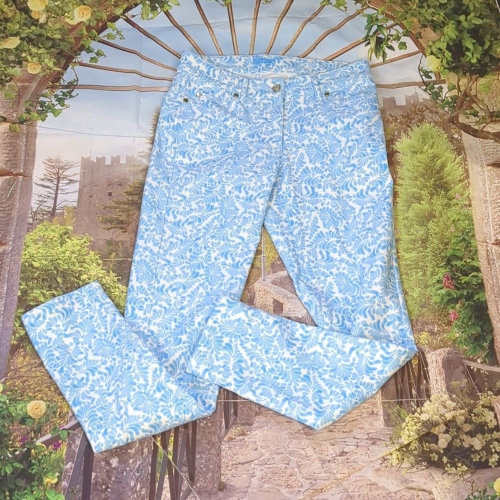 J.McLaughlin J. McLaughlin blue white leaves jeans size 0 Size 25" / US 0 / IT 36 - 1 Thumbnail