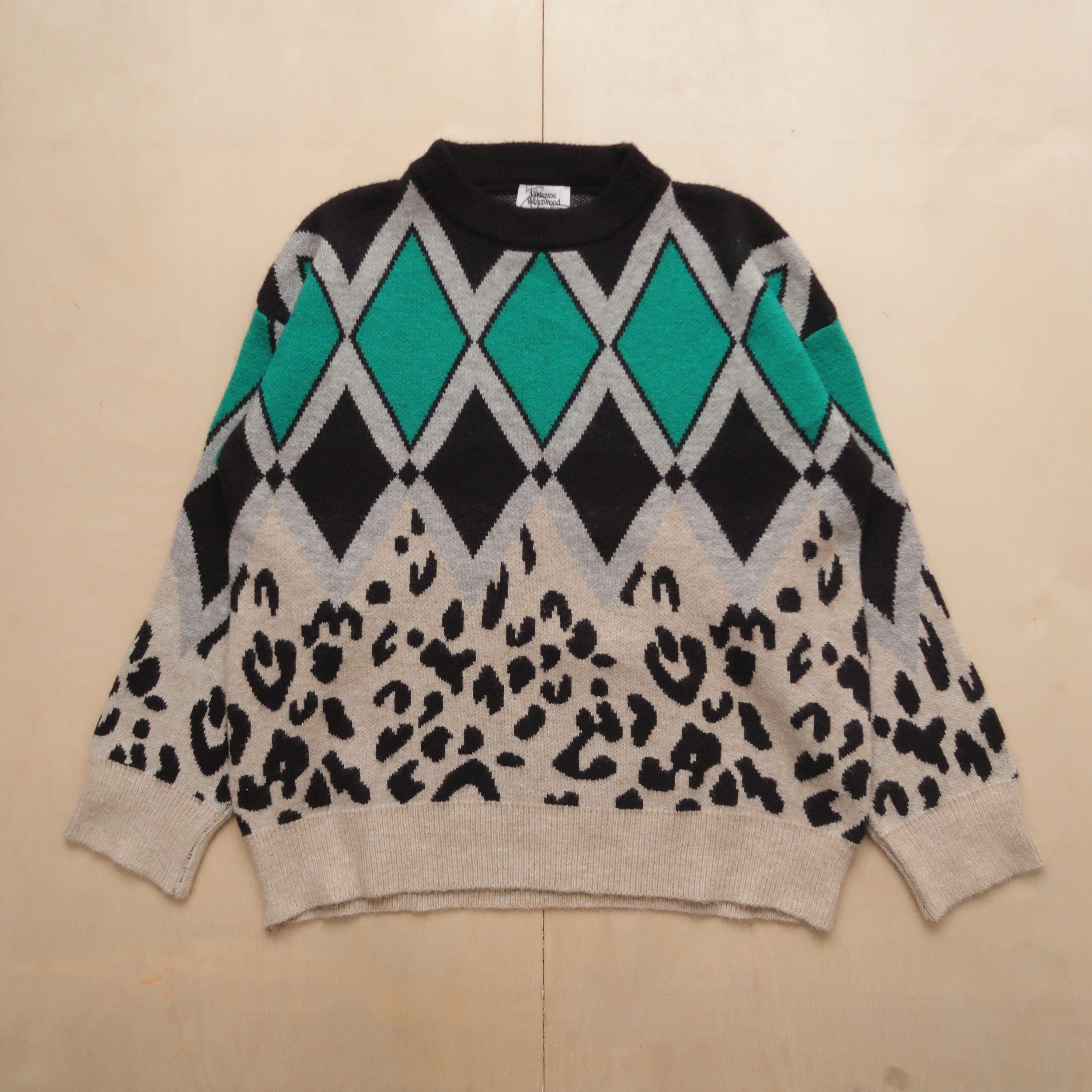 Pre-owned Vintage X Vivienne Westwood Ss17 Vivienne Westwood "argyle Leopard" Knit Sweatshirt (size Large) In Multi
