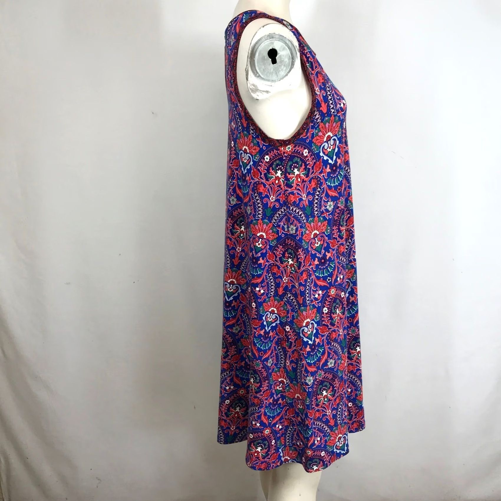 Loft LOFT Dress Sleeveless A-line Floral Print Round Neck Midi XS S Blue Red Womens Size S / US 4 / IT 40 - 4 Thumbnail