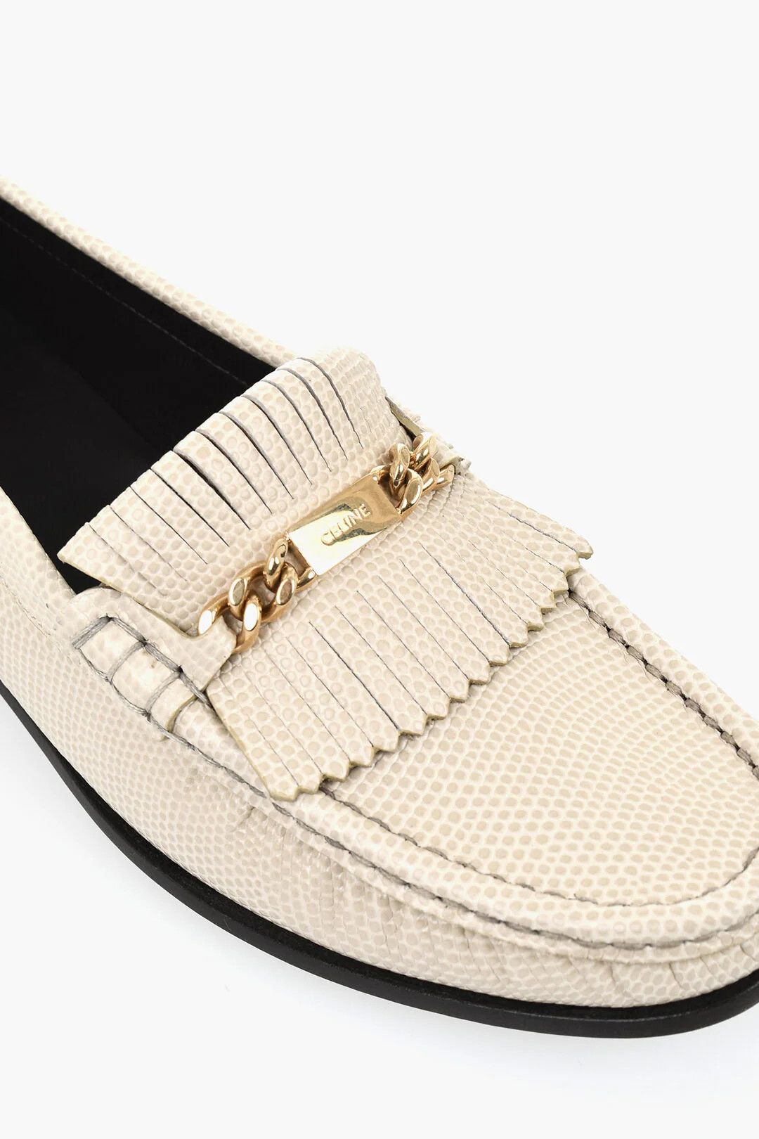 Celine og1mm0326 Embossed Snake-Effect Leather Loafers in Beige Size US 6.5 / IT 36.5 - 4 Thumbnail