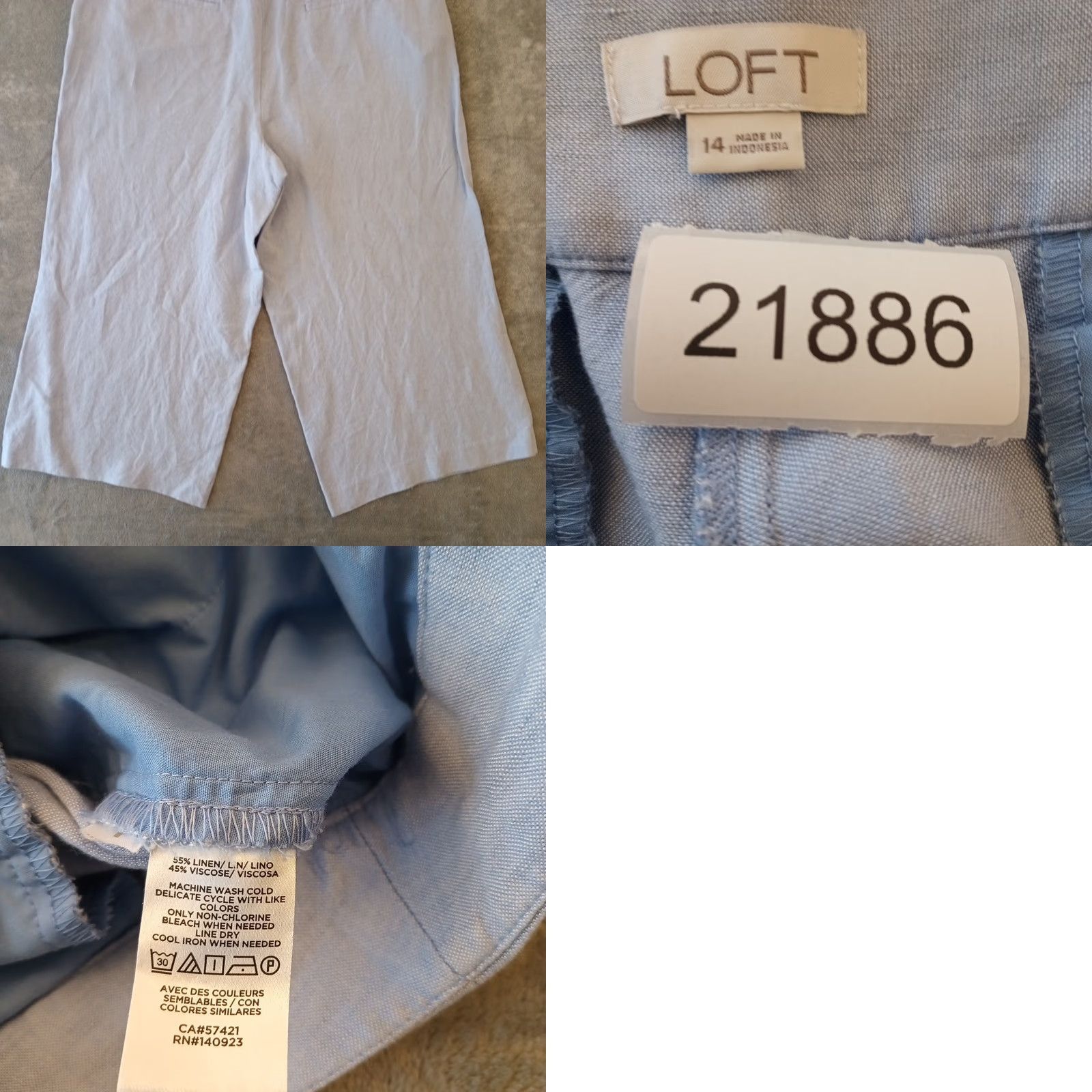 Ann Taylor Ann Taylor Loft Capri Pants Womens Size 14 Blue Wide-Leg Linen Blend Pockets 36x21 Size 36" / US 14 / IT 50 - 8 Thumbnail