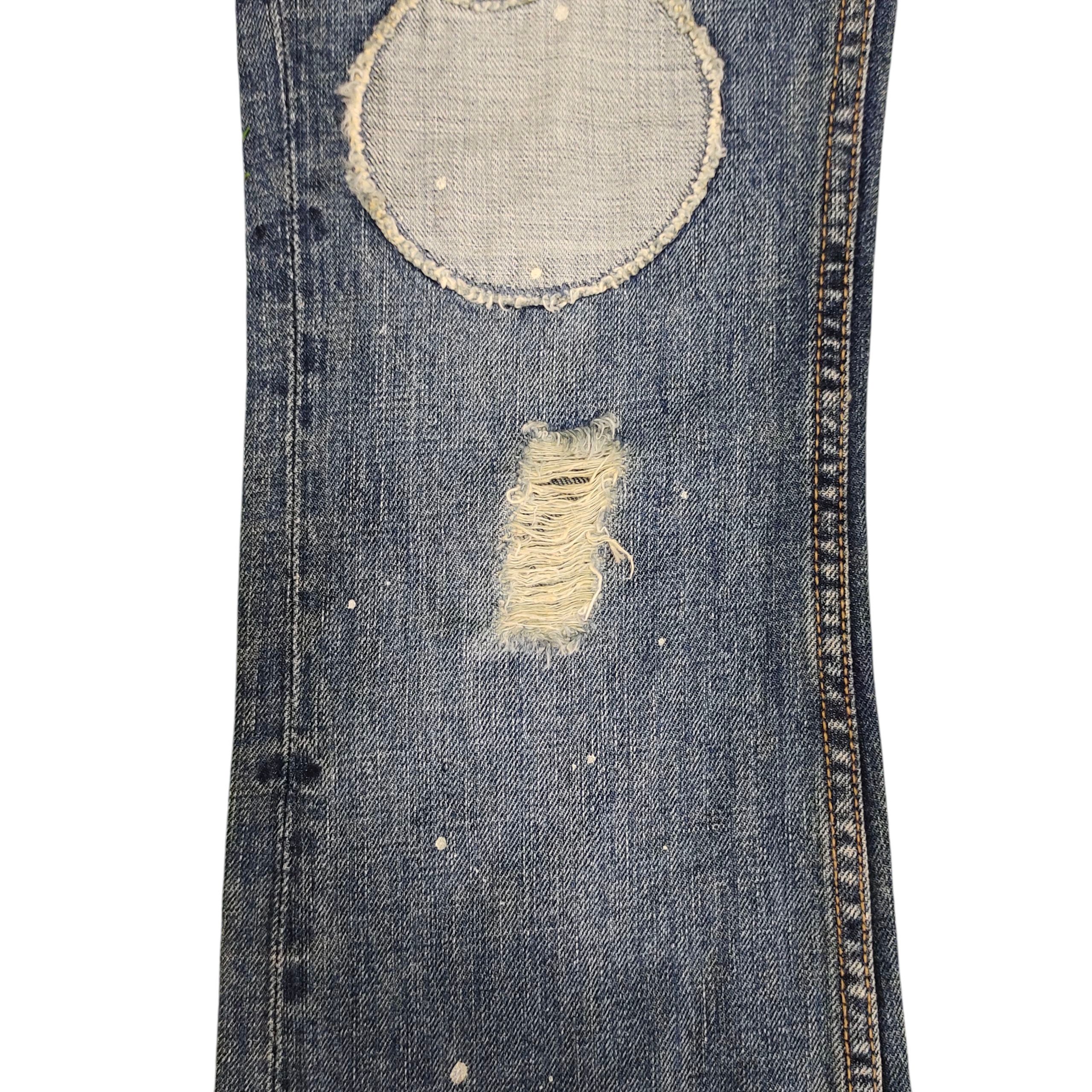 Flare Jeans Back Number Patches Clawmark Distress Bootcut