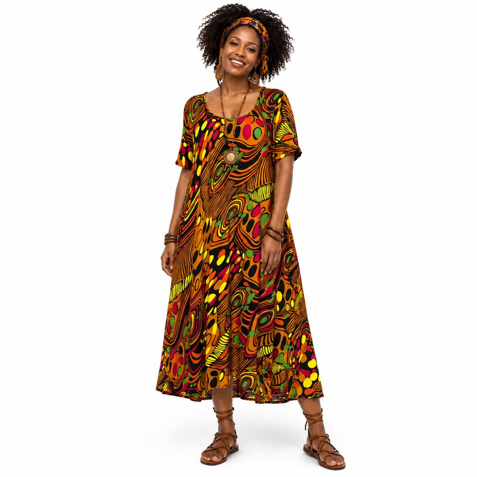 Other Boho Festival Dress Bold Tribal Print Flowy Chic. Large. Size L / US 10 / IT 46 - 1 Thumbnail