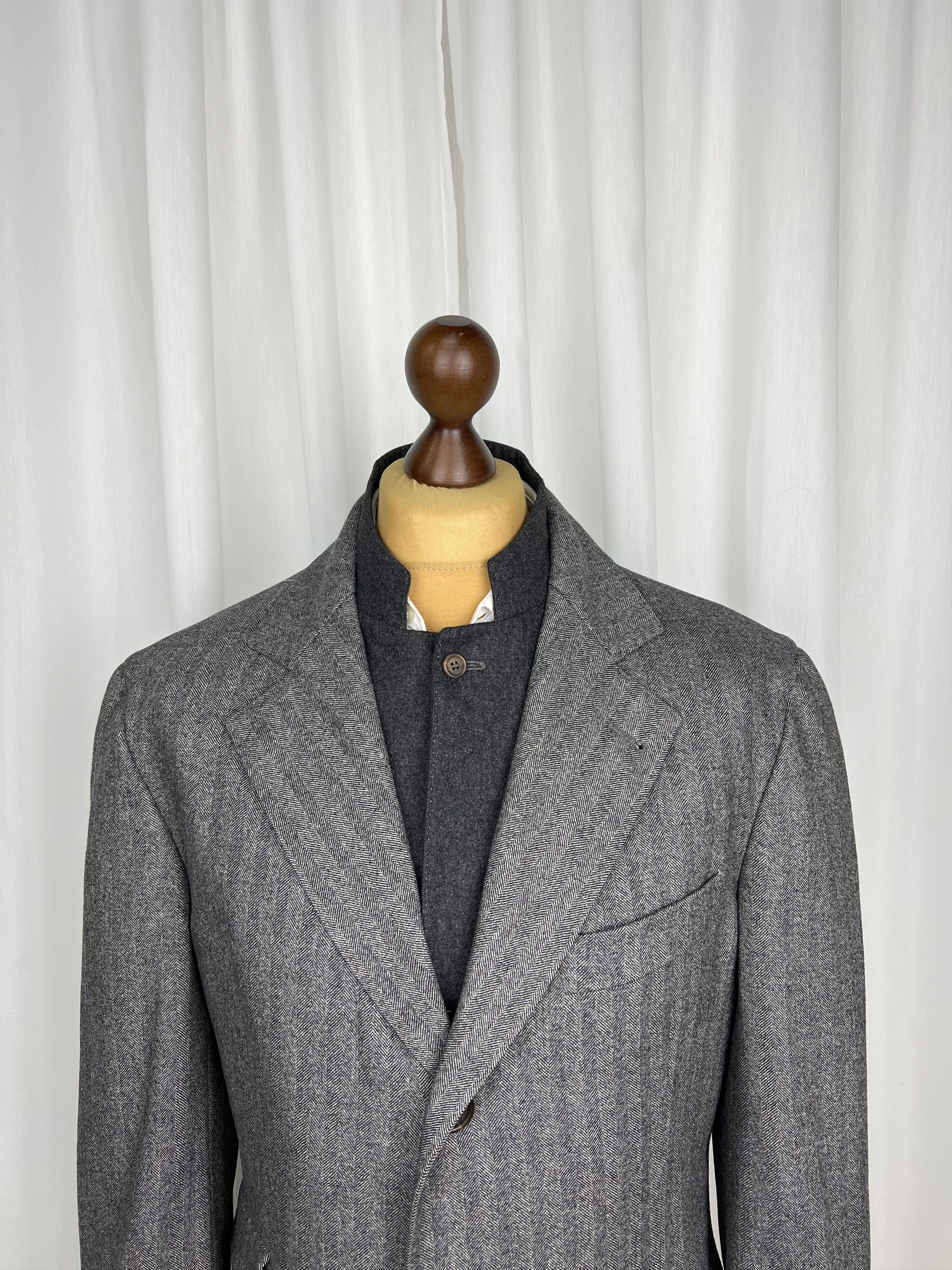 Brunello Cucinelli Single-Breasted Herringbone Wool\Cashmere Overcoat Size US L / EU 52-54 / 3 - 6 Thumbnail