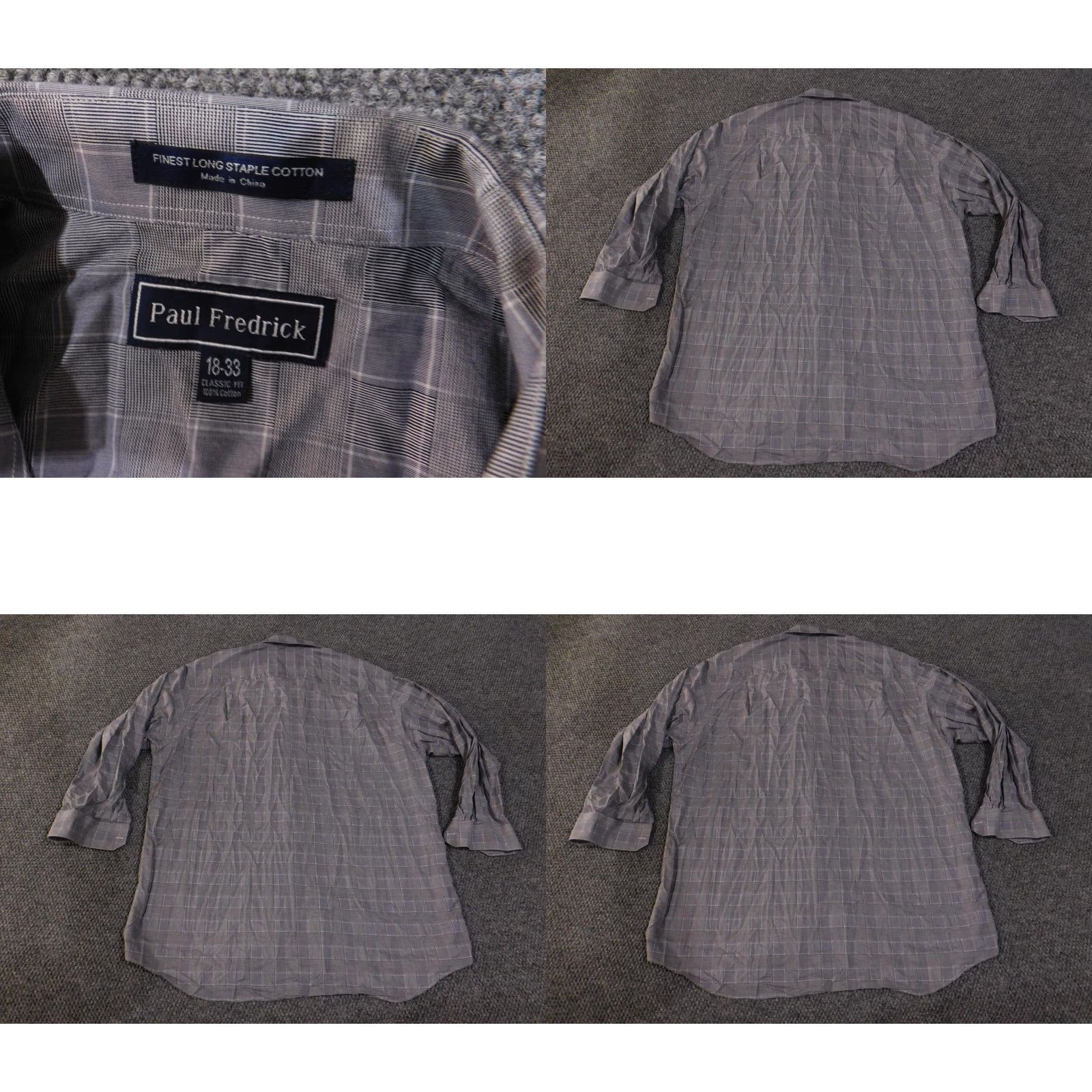 Vintage Paul Fredrick Shirt Mens 18-33 Gray Plaid Long Sleeve Classic Fit Cotton Dress Shirt Size 48R - 8 Thumbnail