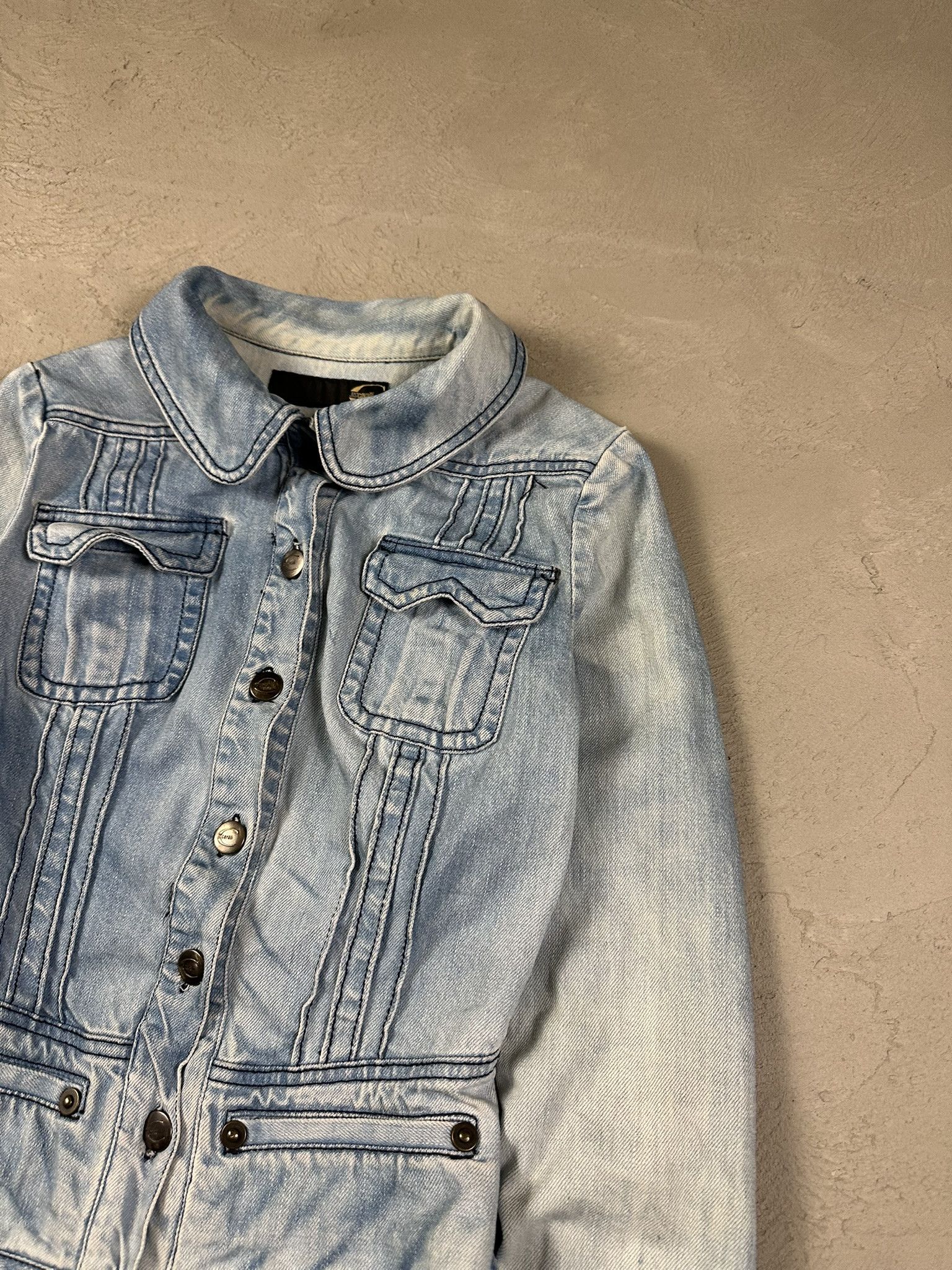 Just Cavalli 2000s Roberto Cavalli Denim Faded Jacket Y2k Size XS / US 0-2 / IT 36-38 - 7 Thumbnail