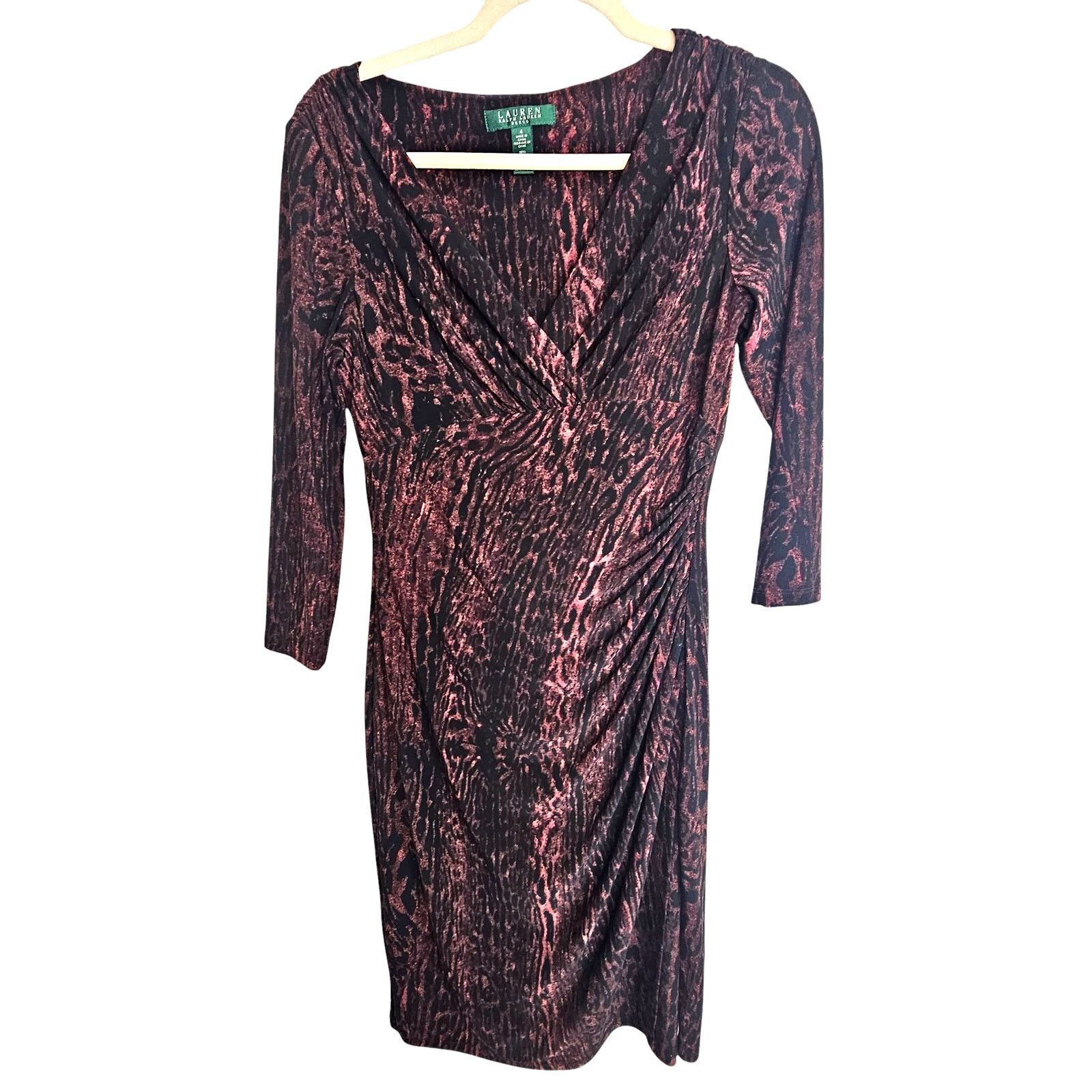 Lauren Ralph Lauren Lauren Ralph Lauren Womens Animal Print Ruched Sheath Dress Size S / US 4 / IT 40 - 1 Thumbnail