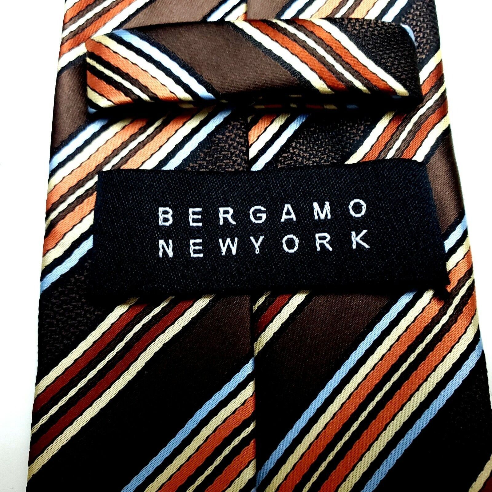 Bergamo New York Bergamo New York Polyester Tie Brown Striped Woven Classic Size ONE SIZE - 3 Thumbnail