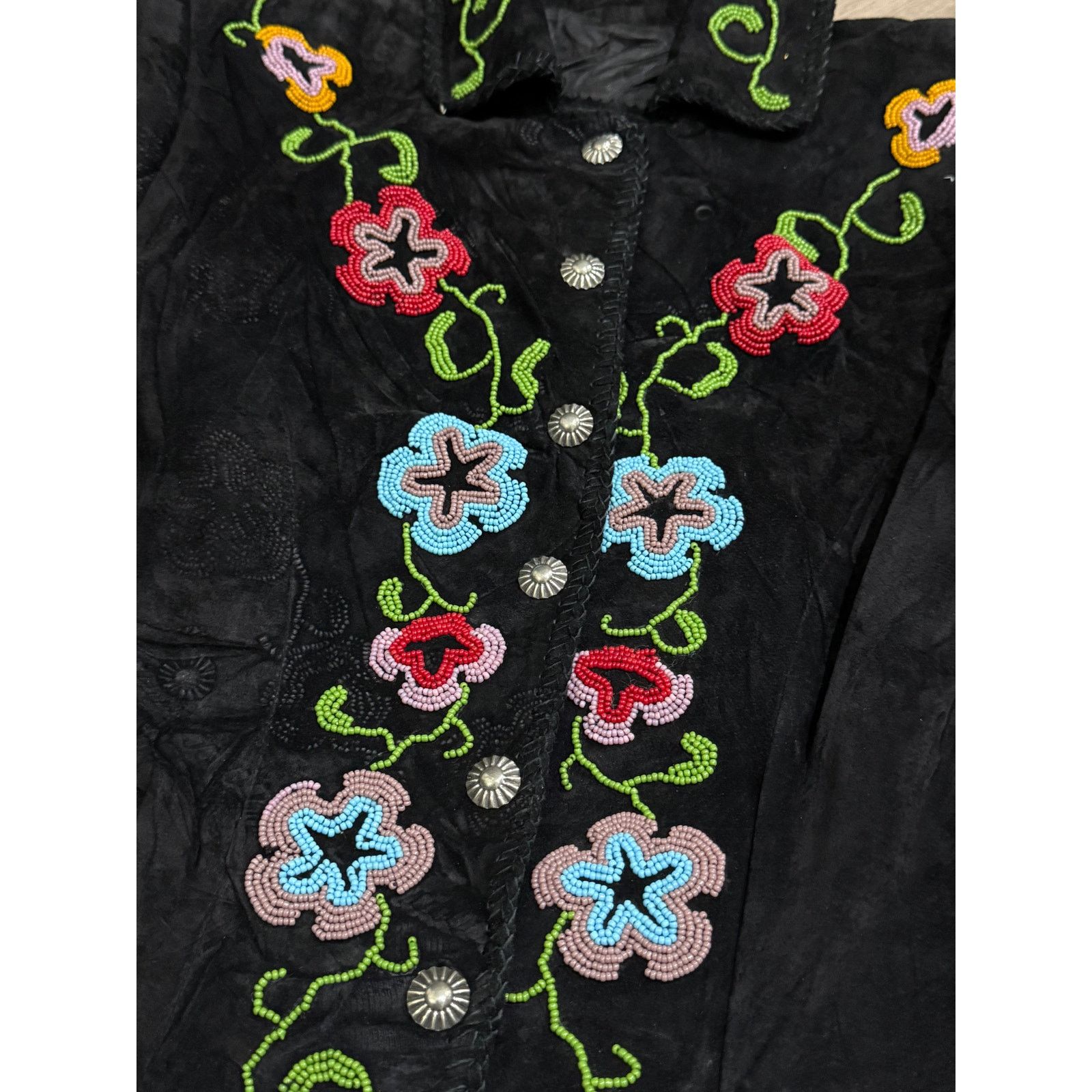 Vintage Vintage 80s Floral Beaded Suede Cropped Women's Jacket Size S / US 4 / IT 40 - 2 Thumbnail