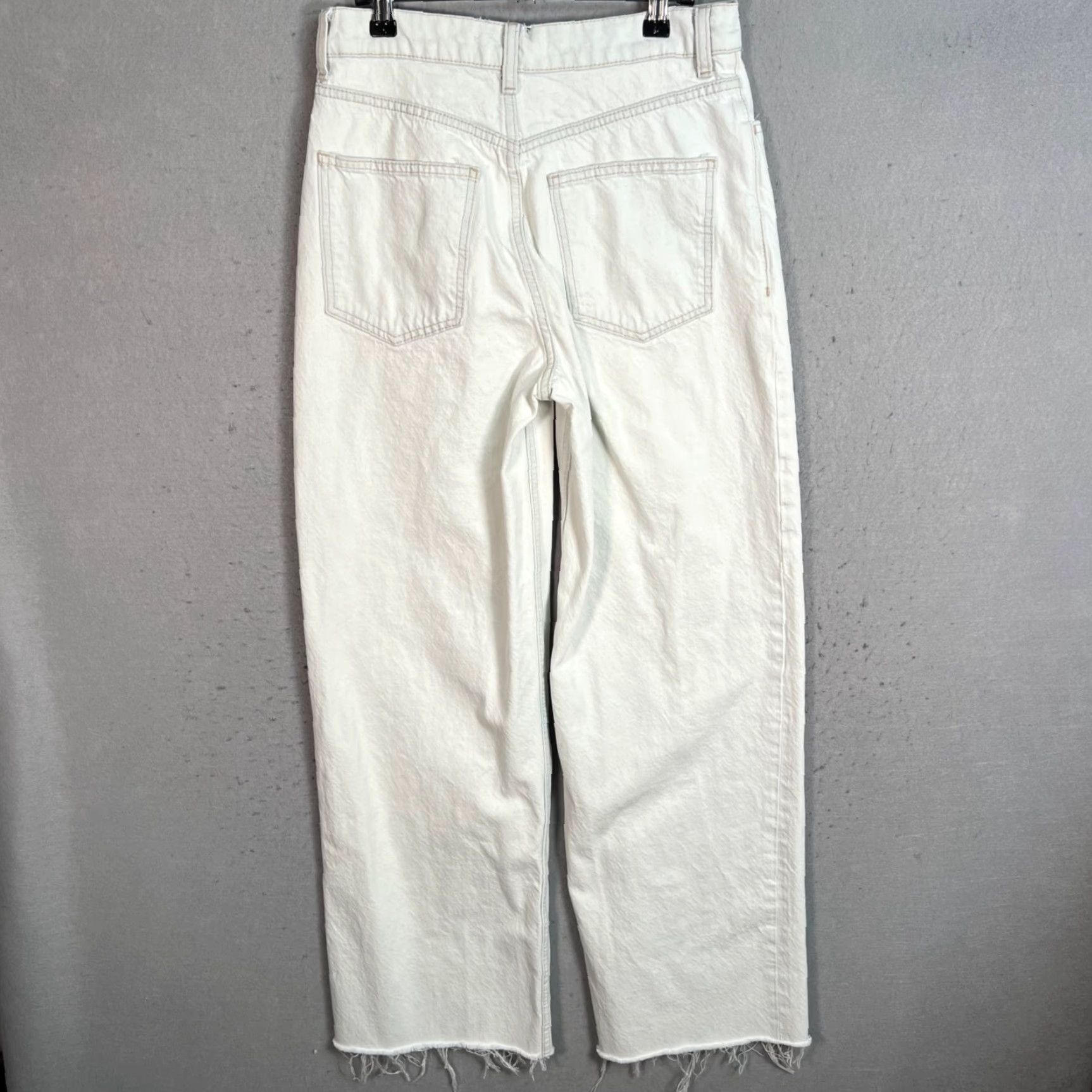 Mango Mango MNG Womens Jeans Straight Leg White Cotton High-Waisted Frayed Hem Size 4 Size 27" / US 4 / IT 40 - 2 Thumbnail