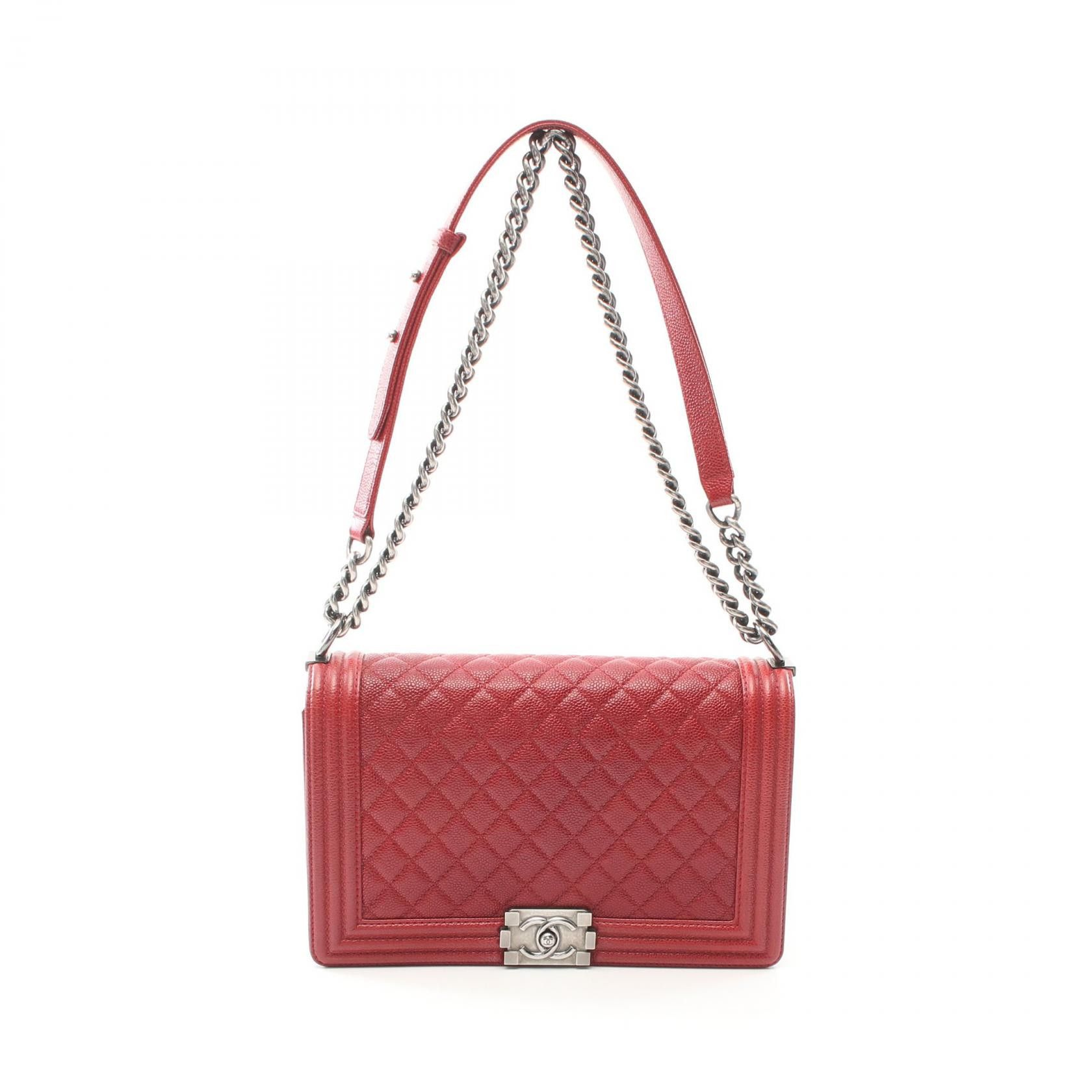 Chanel Chanel Boy Chanel Caviar Skin Shoulder Bag Leather Shoulder Bag A92193 in Red, Women's