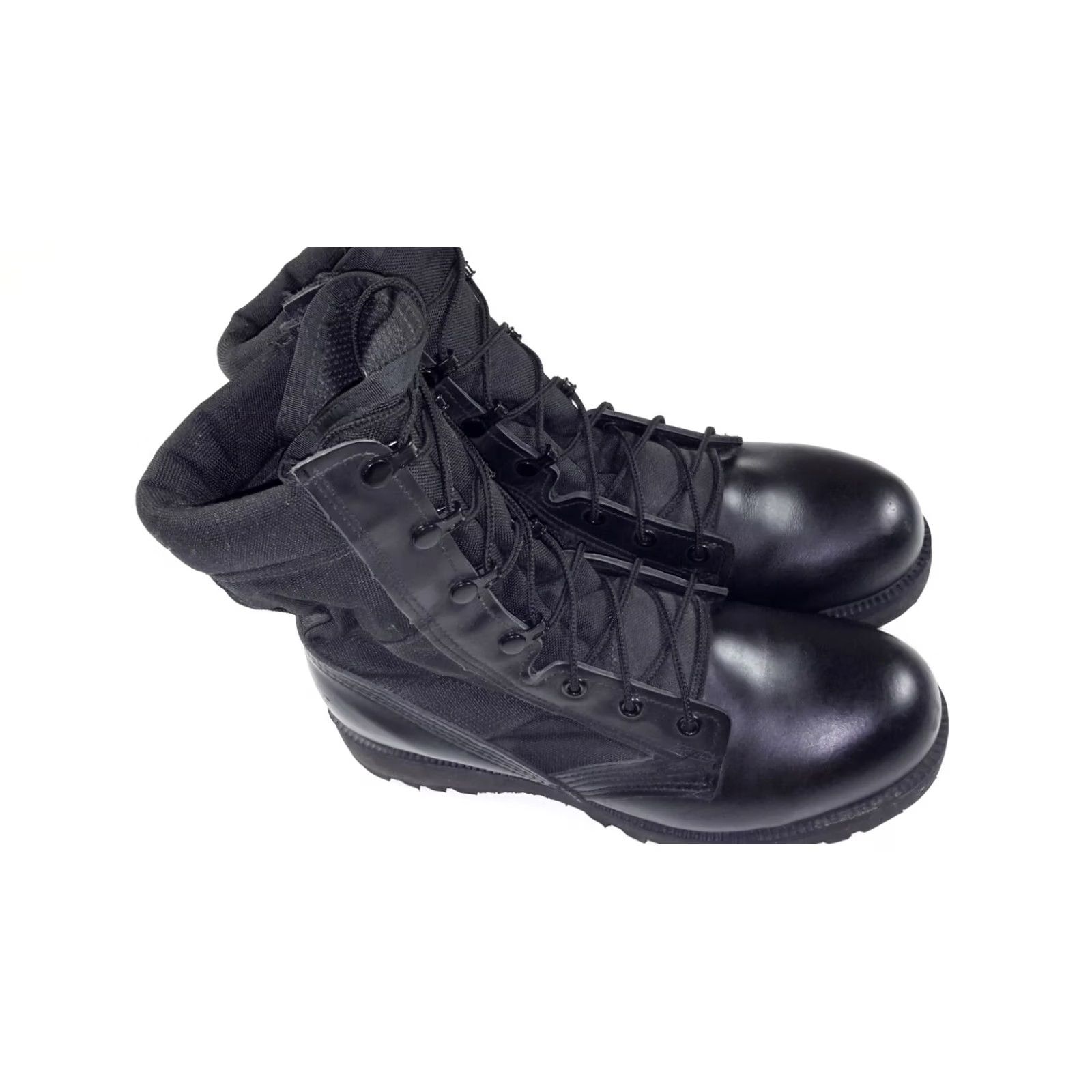 Vintage VINTAGE? No — Belleville Combat Boots Leather Black Steel Toe Mens 6 W 220 TRP ST Black Leather Canvas Wide Rubber Sole 220 90s Theme: Tropical? Size US 6 / EU 39 - 2 Thumbnail
