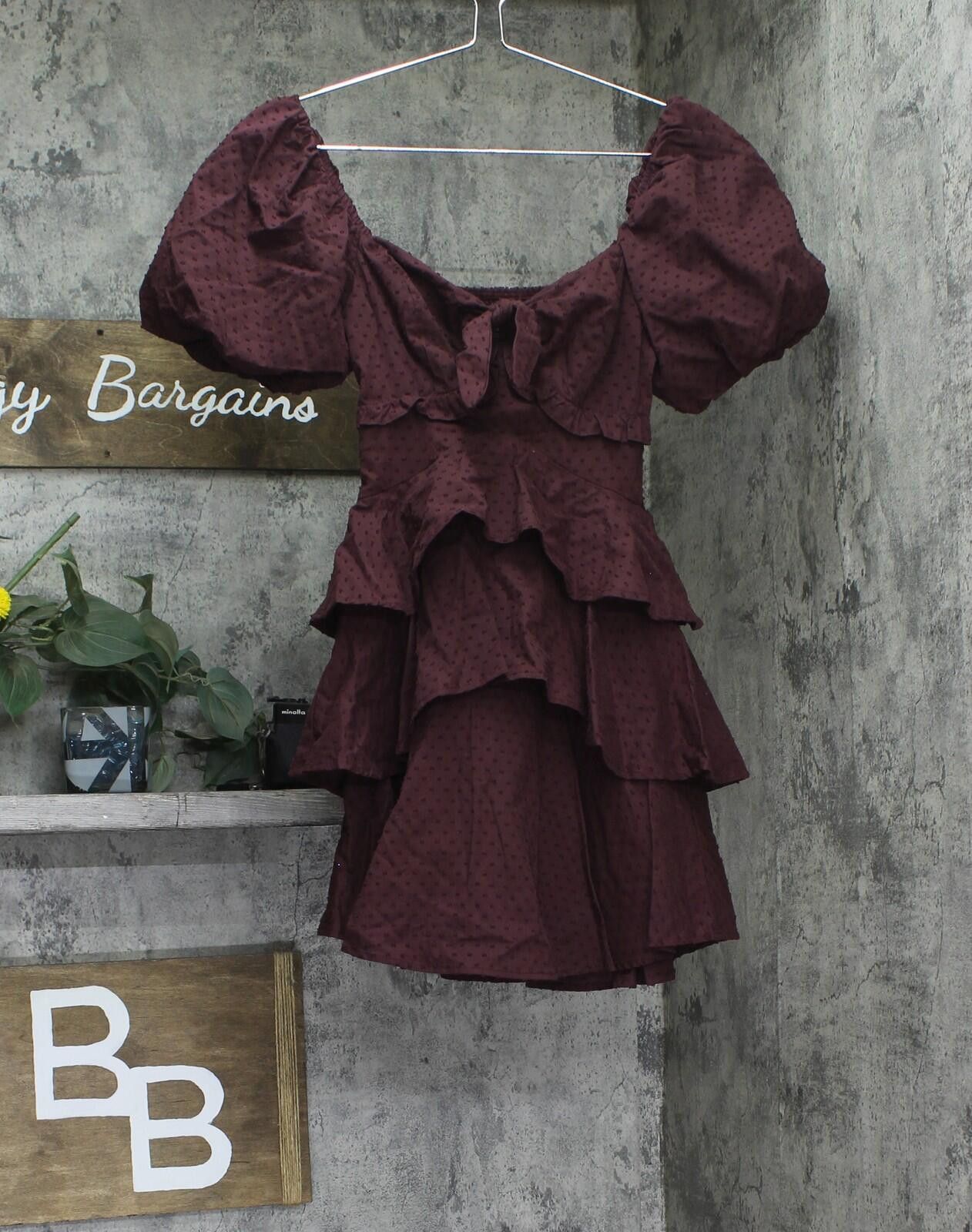 Other Crystal Doll Puffed Sleeve Fit Flare Dress Merlot Red 2xs Size XXS / US 00 / IT 34 - 1 Thumbnail