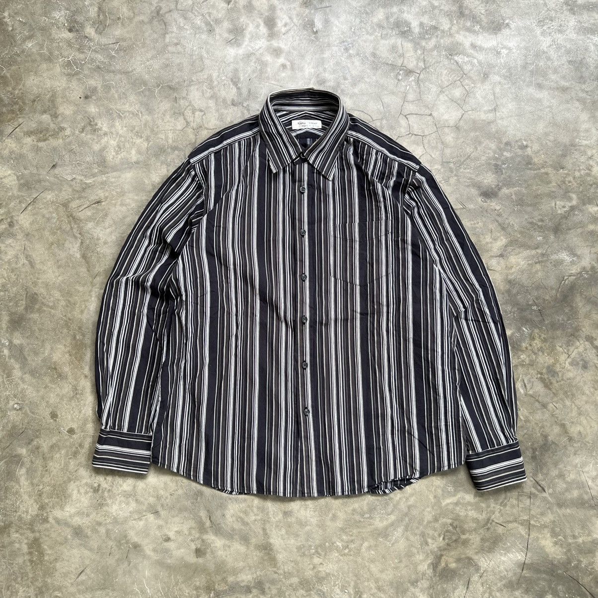 トップス TORNADO MART Lace-Up Stripe Shirt M Tornado Mart Tornado Mart Black Monogram Style Shirt | Grailed